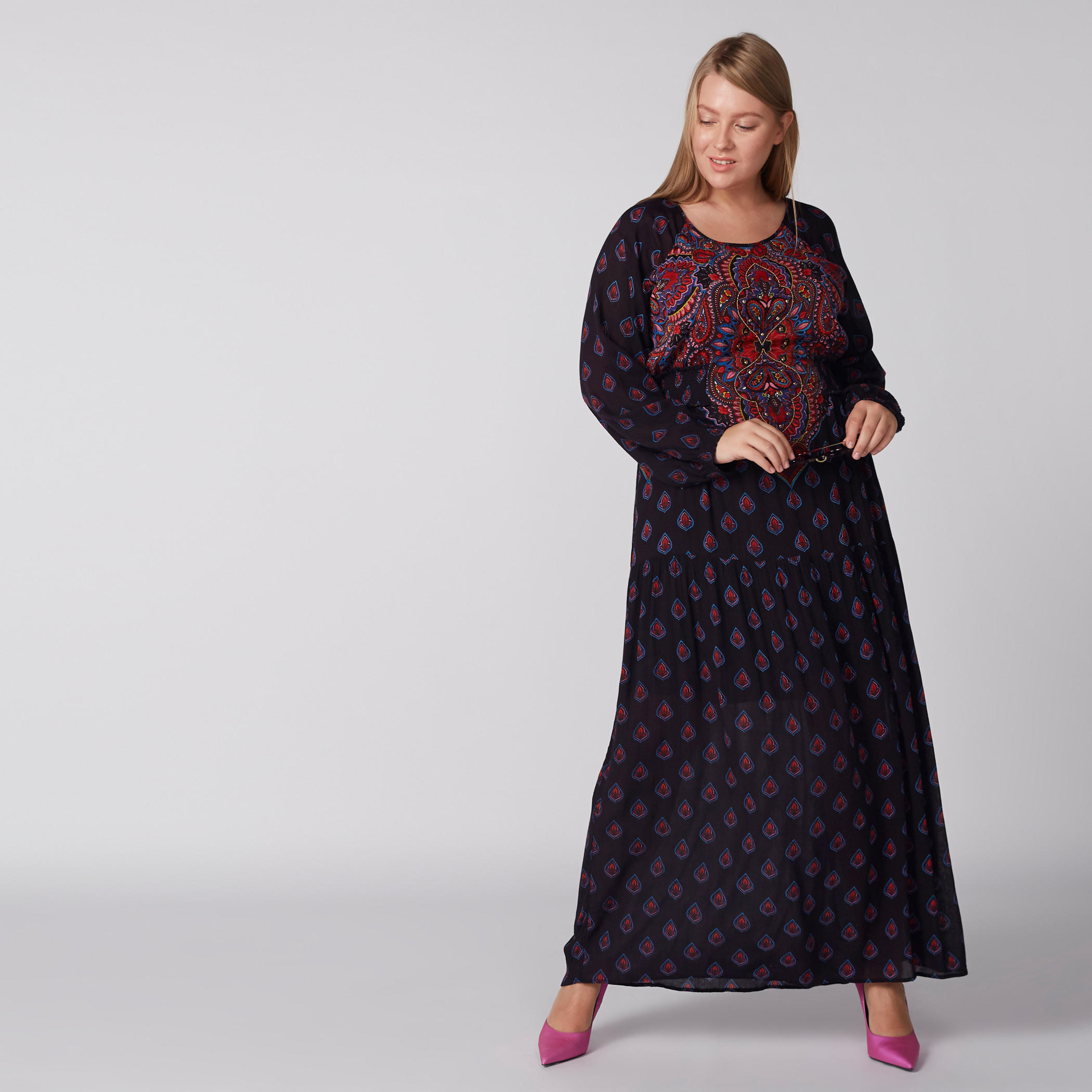 فستان طويل بأكمام طويلة ونقش مطبوع-women-clothing-dresses-image-2