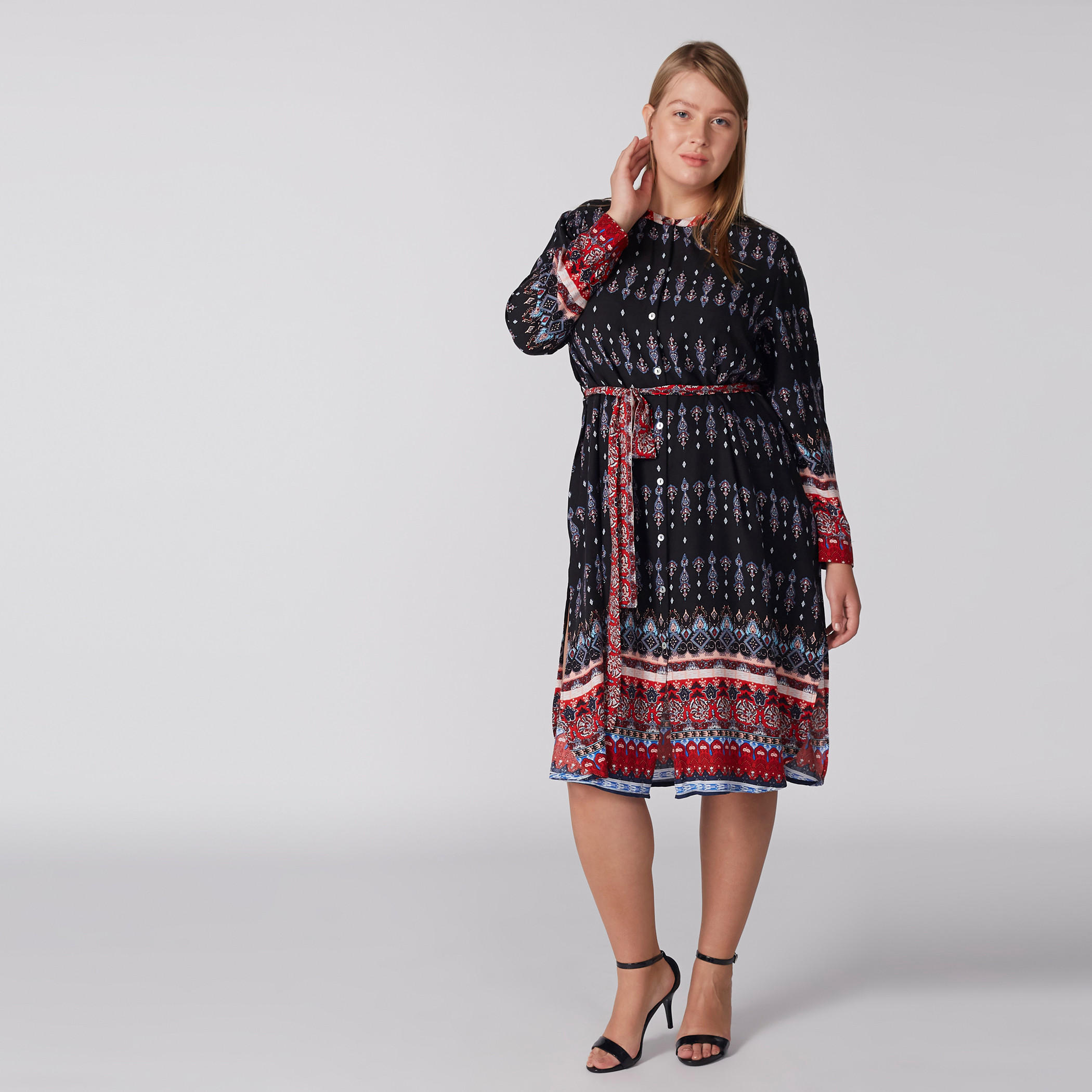 فستان ميدي بطبعات وأكمام طويلة وأربطة-women-clothing-dresses-image-1