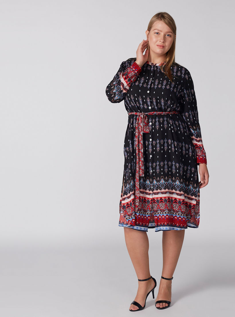 فستان ميدي بطبعات وأكمام طويلة وأربطة-women-clothing-dresses-image-1