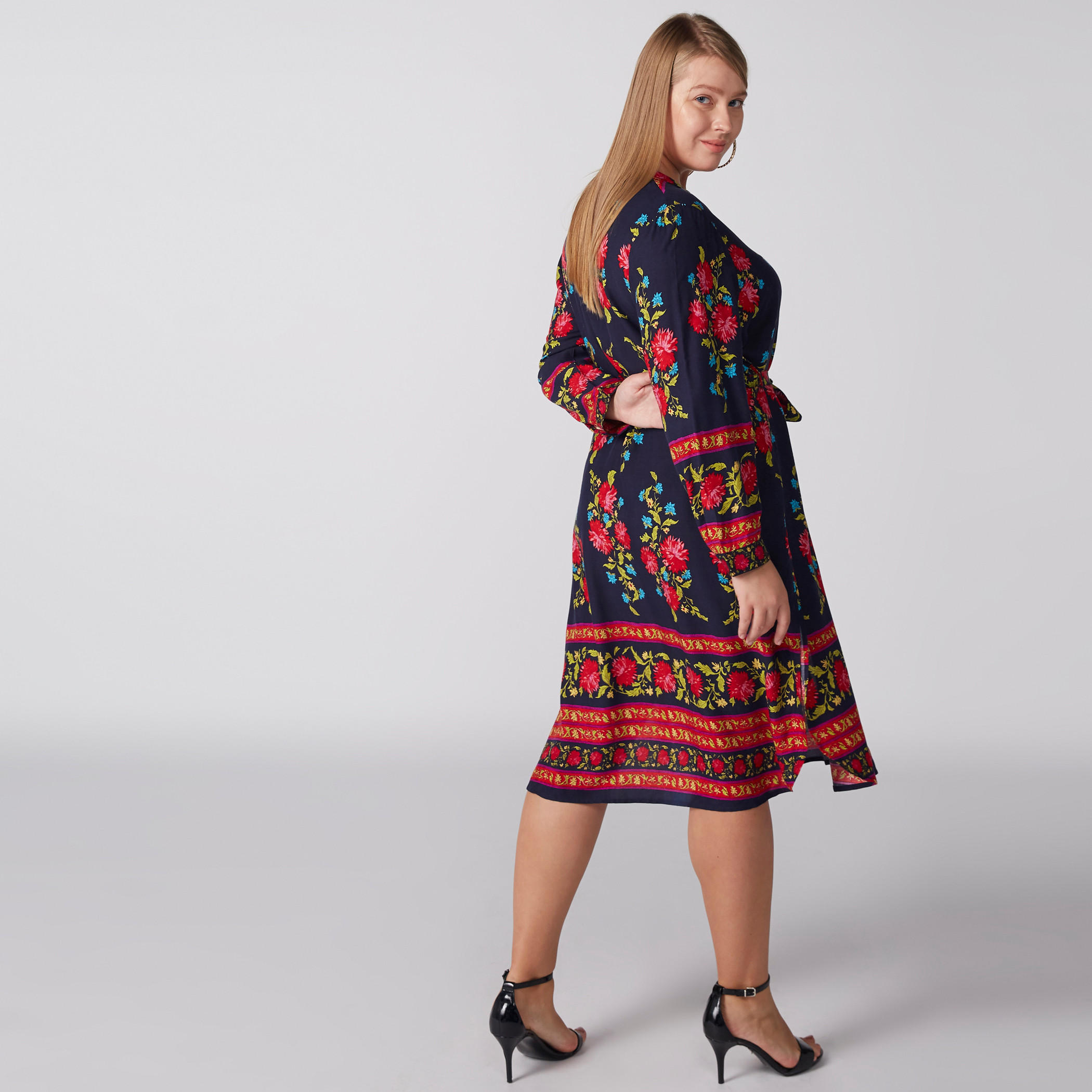 Printed Midi Shirt Dress with Long Sleeves and Tie Ups-women-clothing-dresses-image-4