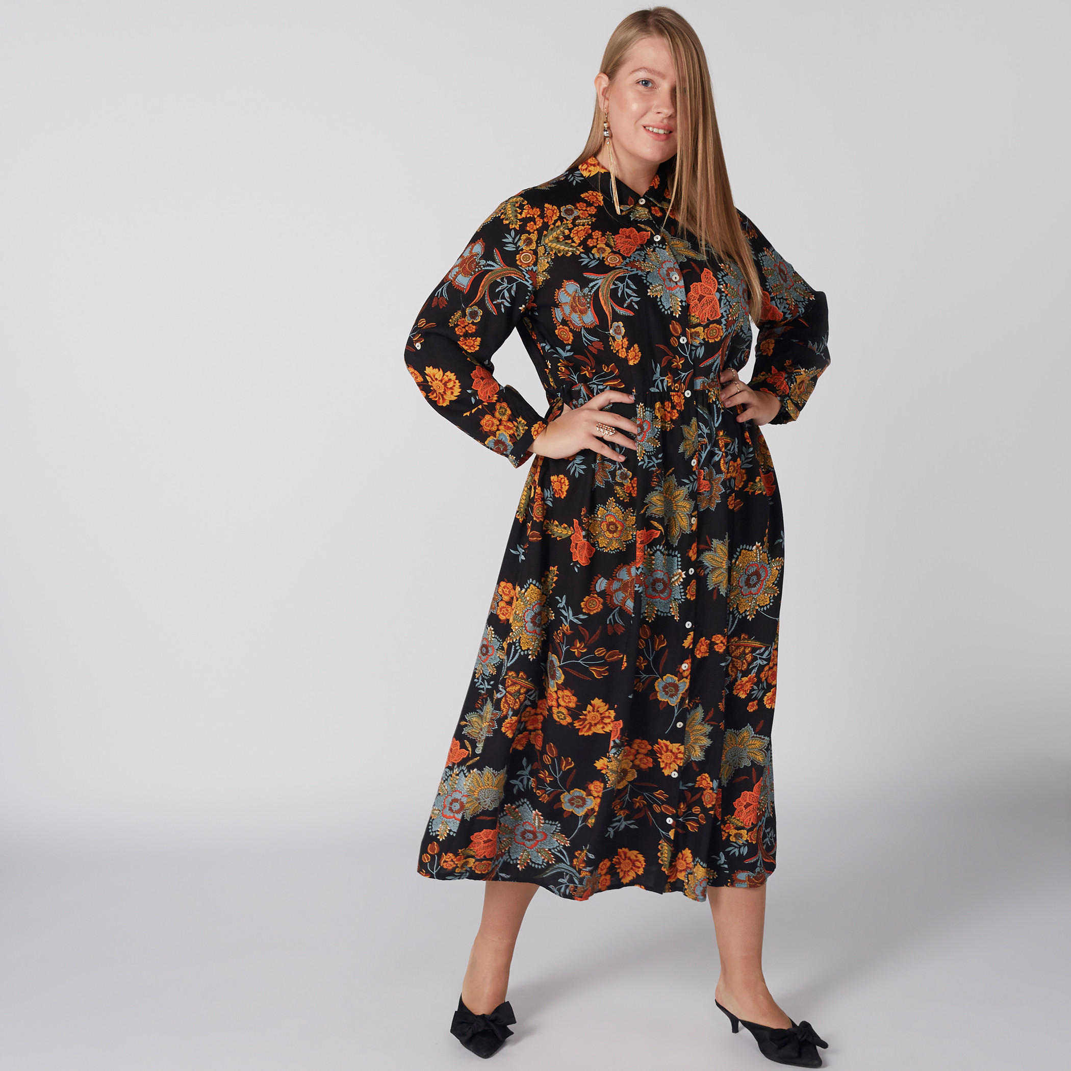 فستان آيه لاين بطبعات وأكمام طويلة وأزرار-women-clothing-dresses-image-1