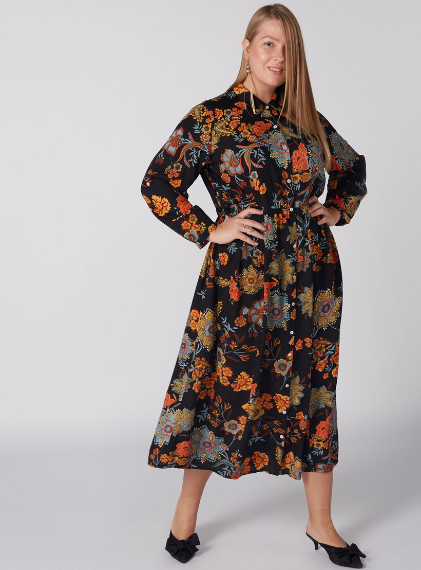 فستان آيه لاين بطبعات وأكمام طويلة وأزرار-women-clothing-dresses-image-1