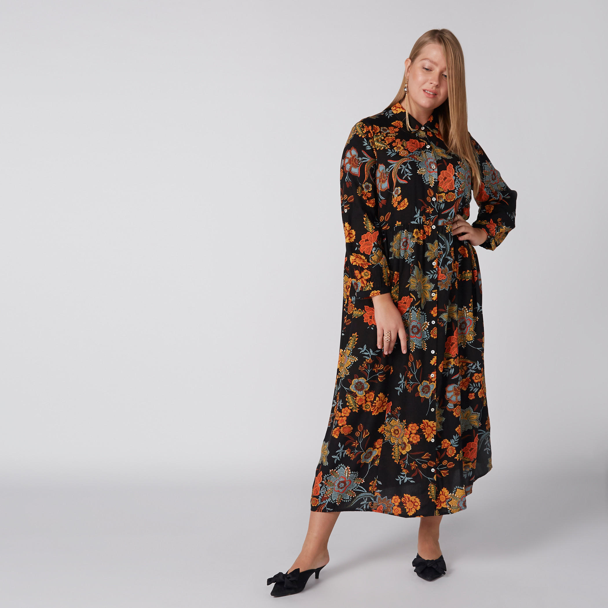 فستان آيه لاين بطبعات وأكمام طويلة وأزرار-women-clothing-dresses-image-2