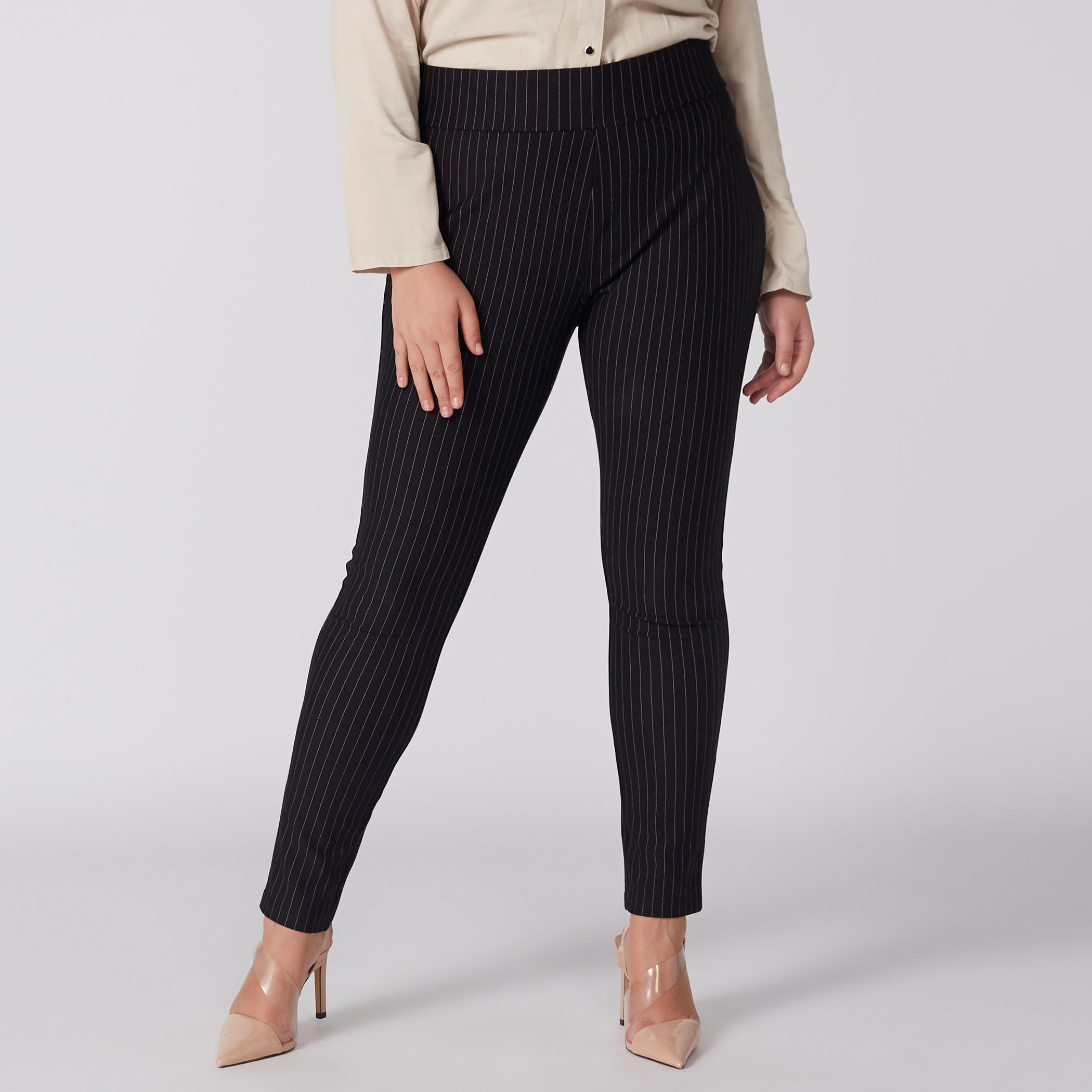 Striped Trousers with Elasticised Waistband-women-clothing-bottoms-leggings-image-2