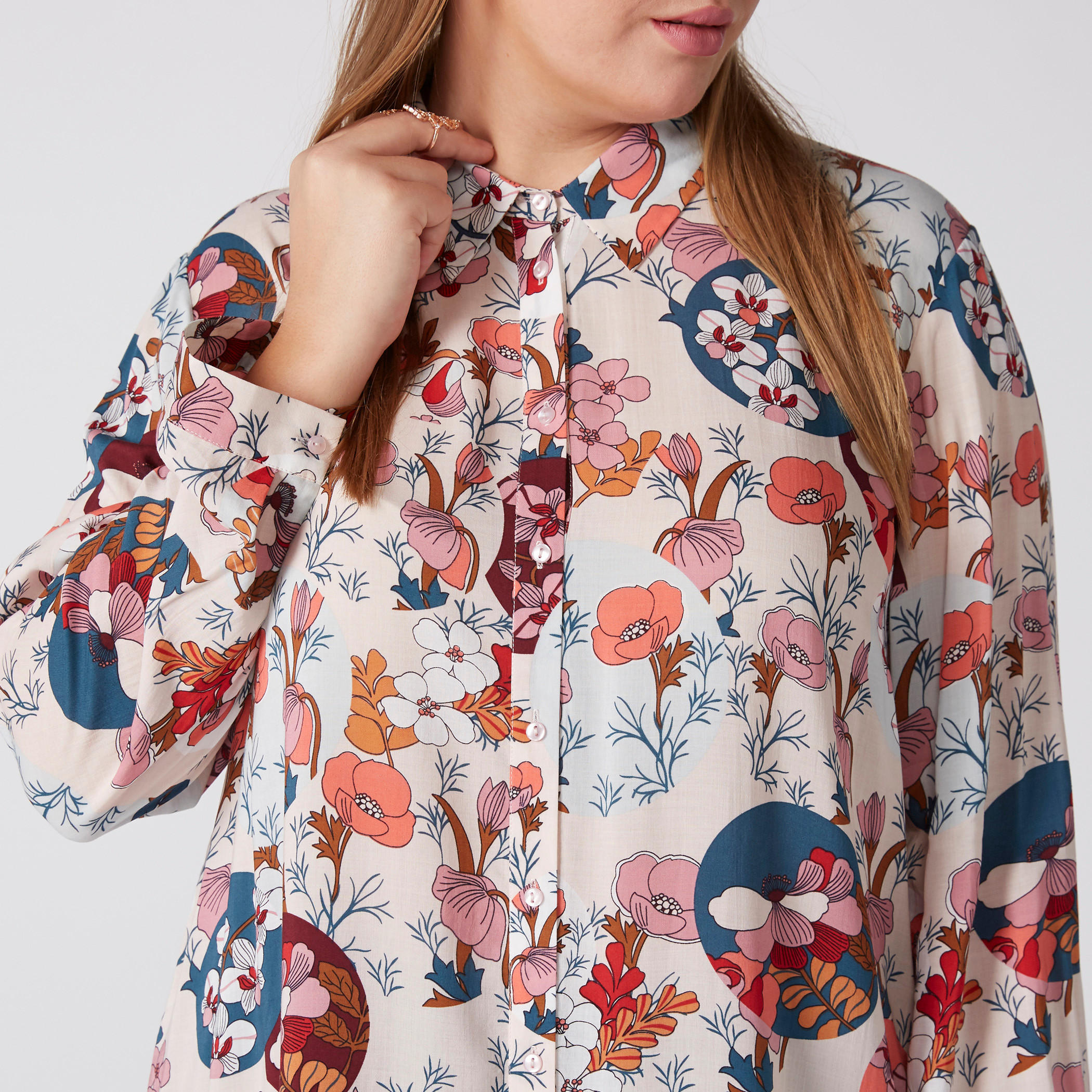 Printed Shirt Tunic with Long Sleeves and Complete Placket-women-clothing-shirtsandblouses-shirts-image-2