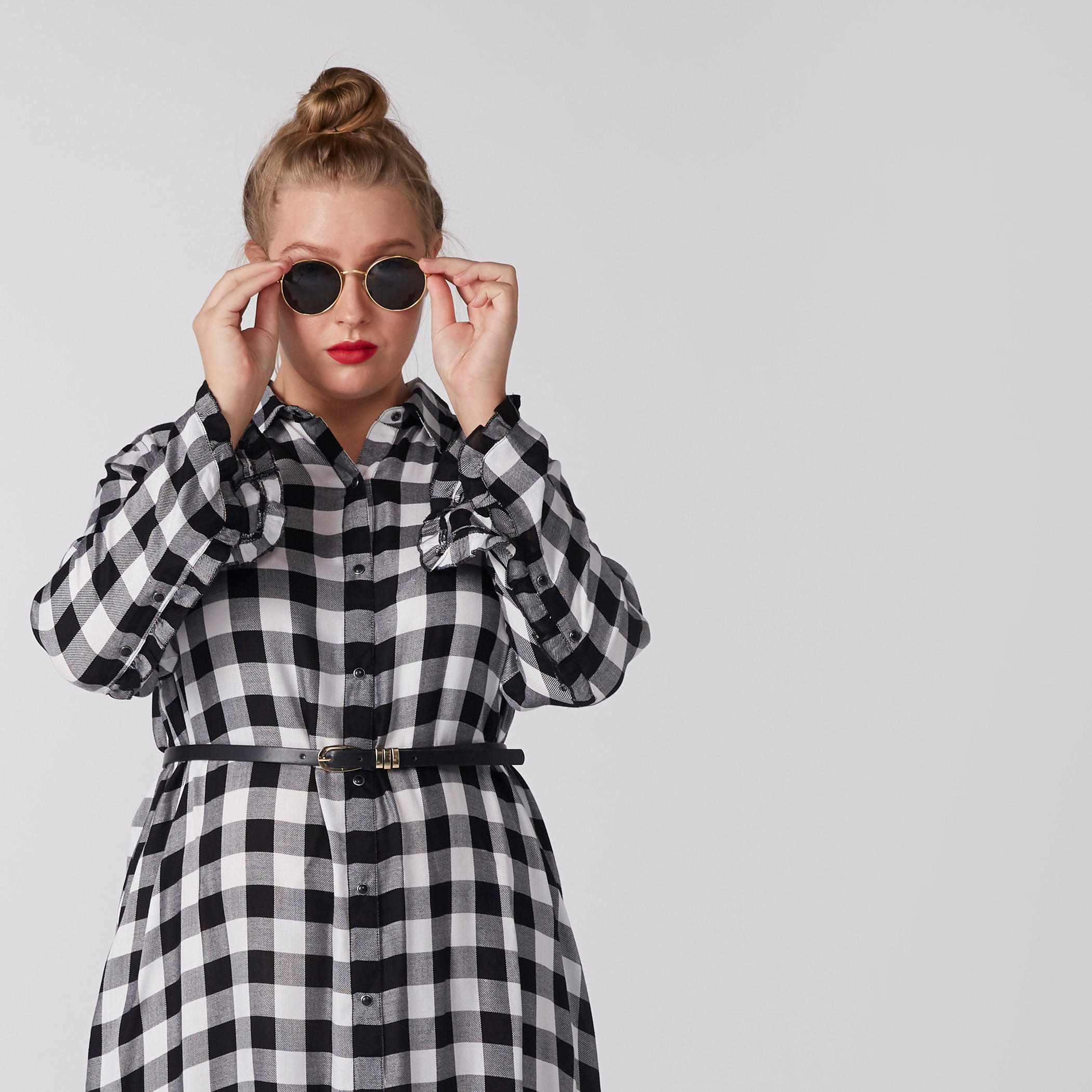 Chequered Maxi Dress with Long Sleeves and Complete Placket-women-clothing-dresses-image-1