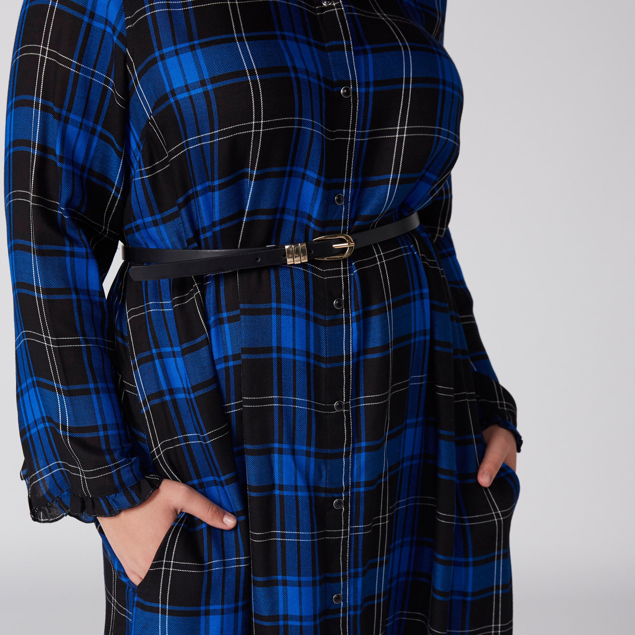 فستان ماكسي كاروهات بأكمام طويلة وجيوب-women-clothing-dresses-image-1
