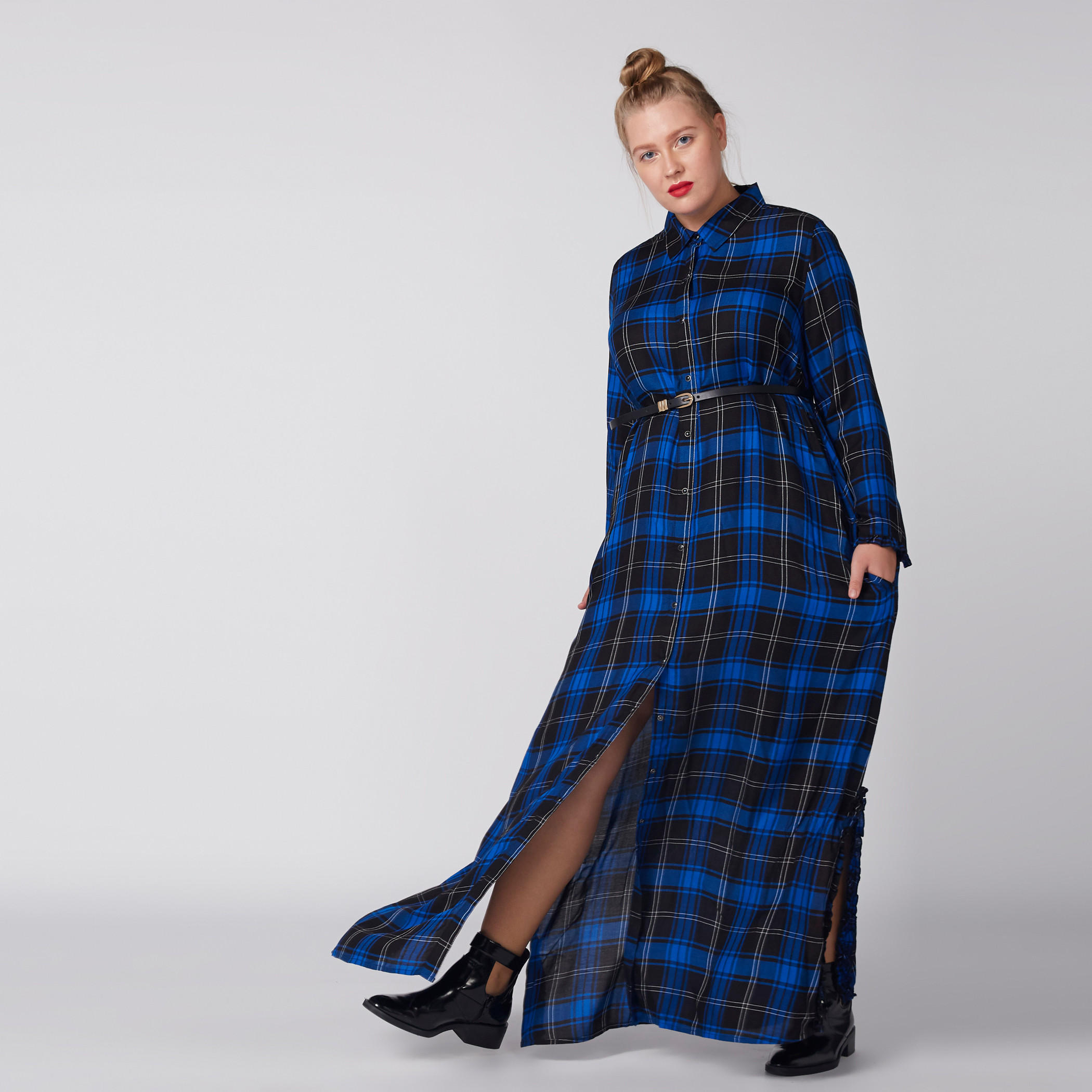 فستان ماكسي كاروهات بأكمام طويلة وجيوب-women-clothing-dresses-image-3