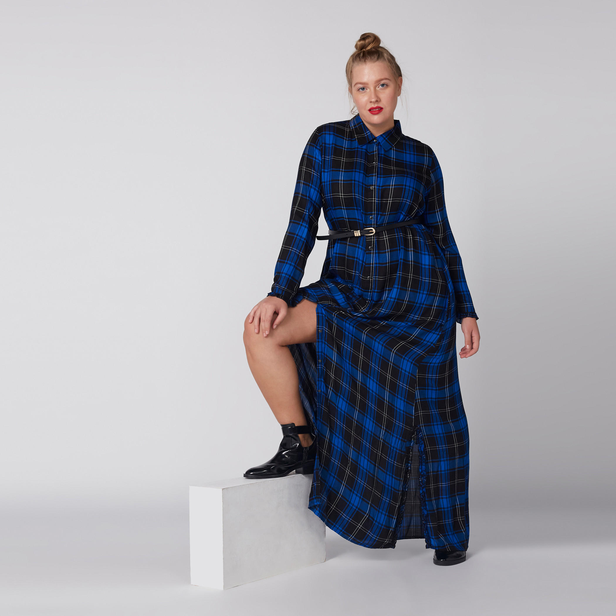 فستان ماكسي كاروهات بأكمام طويلة وجيوب-women-clothing-dresses-image-4