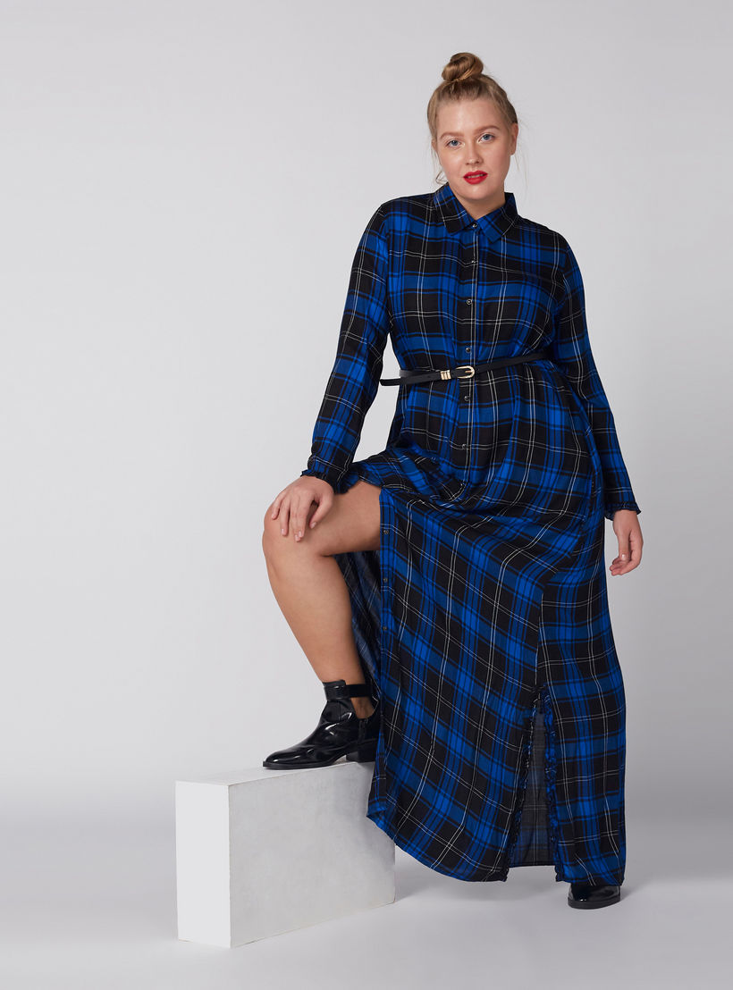 فستان ماكسي كاروهات بأكمام طويلة وجيوب-women-clothing-dresses-image-4