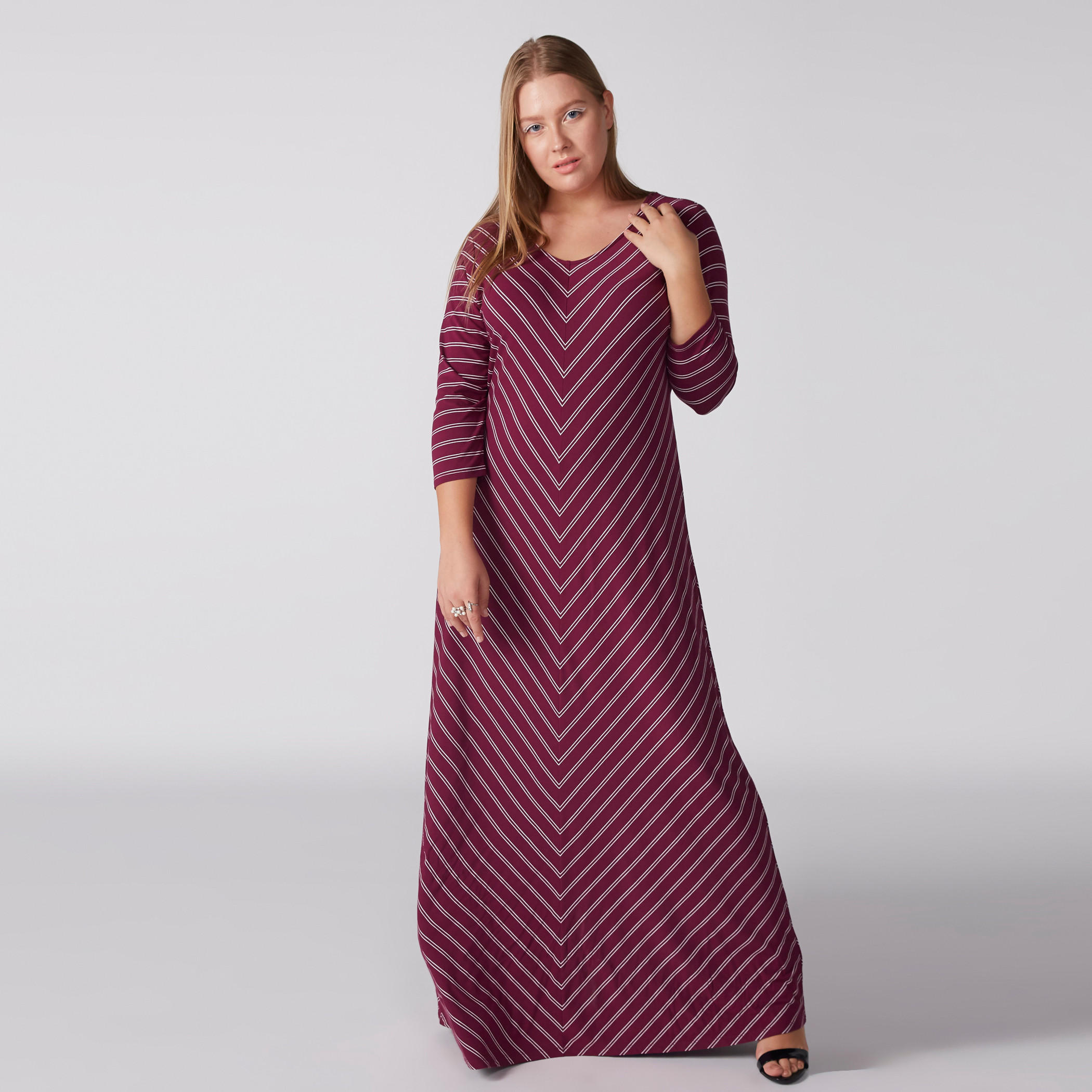 Striped Maxi Dress with 3/4 Sleeves-women-clothing-dresses-image-1