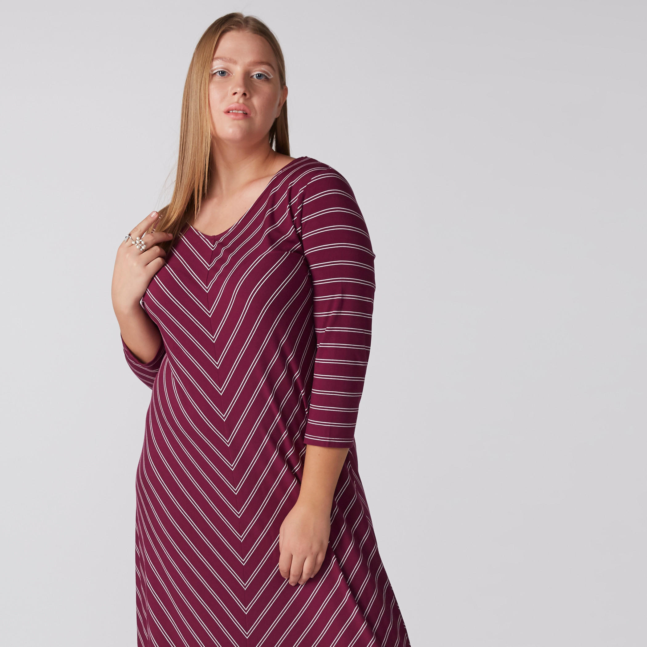 Striped Maxi Dress with 3/4 Sleeves-women-clothing-dresses-image-2