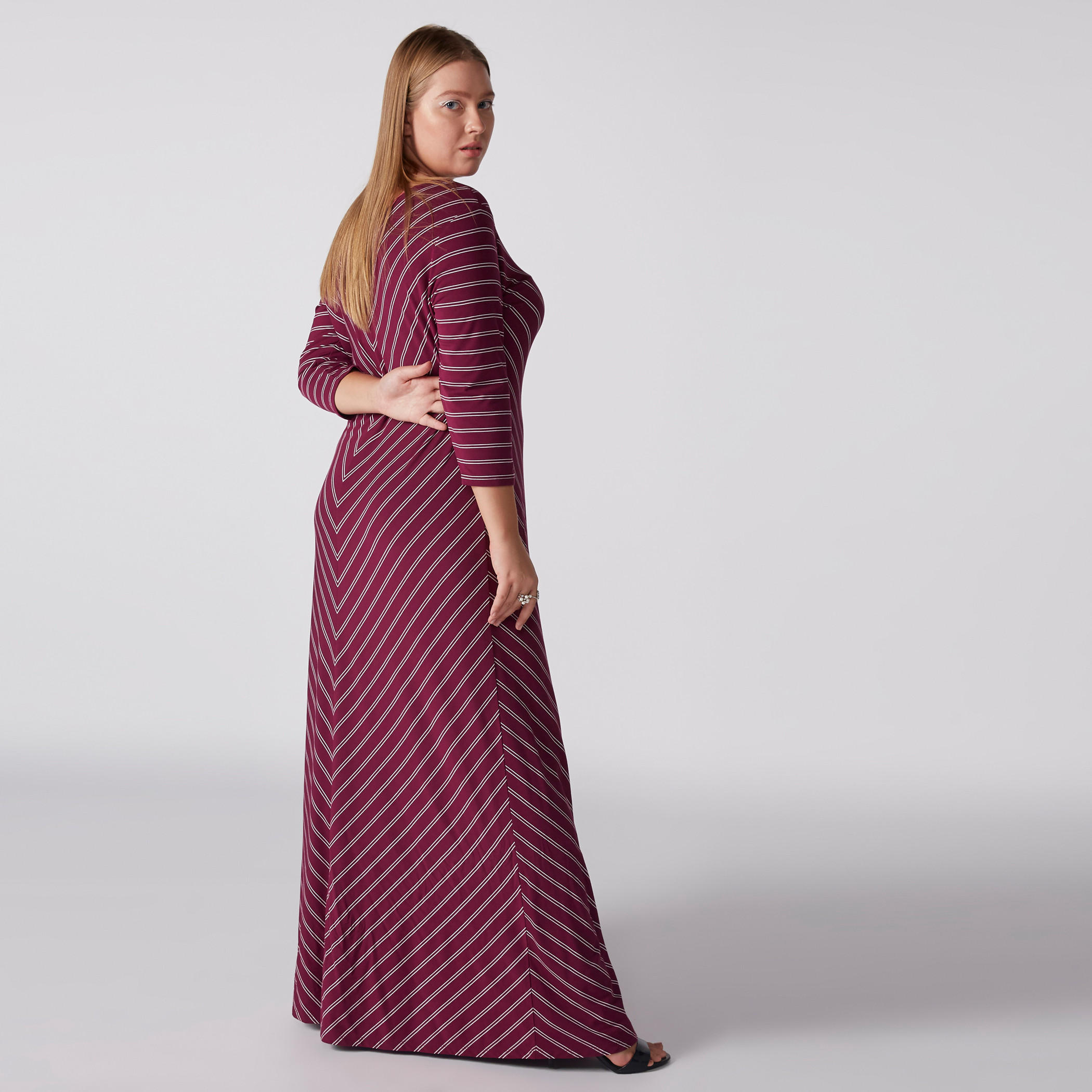 Striped Maxi Dress with 3/4 Sleeves-women-clothing-dresses-image-3