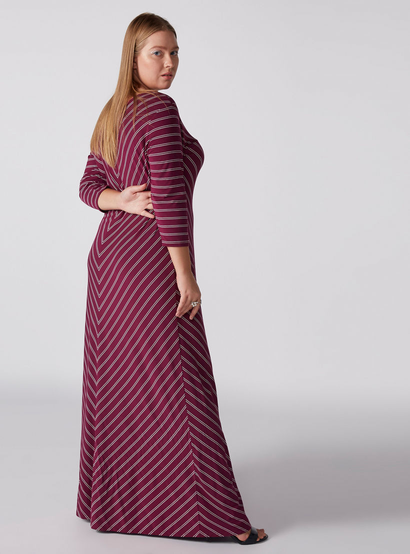 Striped Maxi Dress with 3/4 Sleeves-women-clothing-dresses-image-3