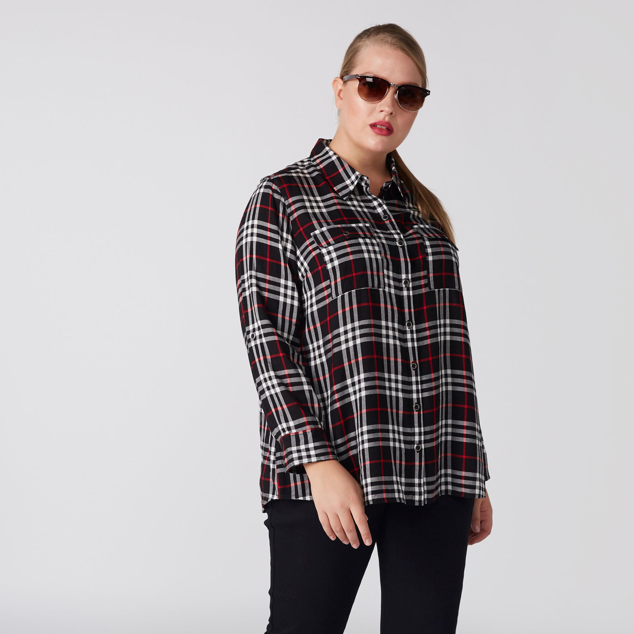 قميص كاروهات بأكمام طويلة وأزرار-women-clothing-shirtsandblouses-shirts-image-2
