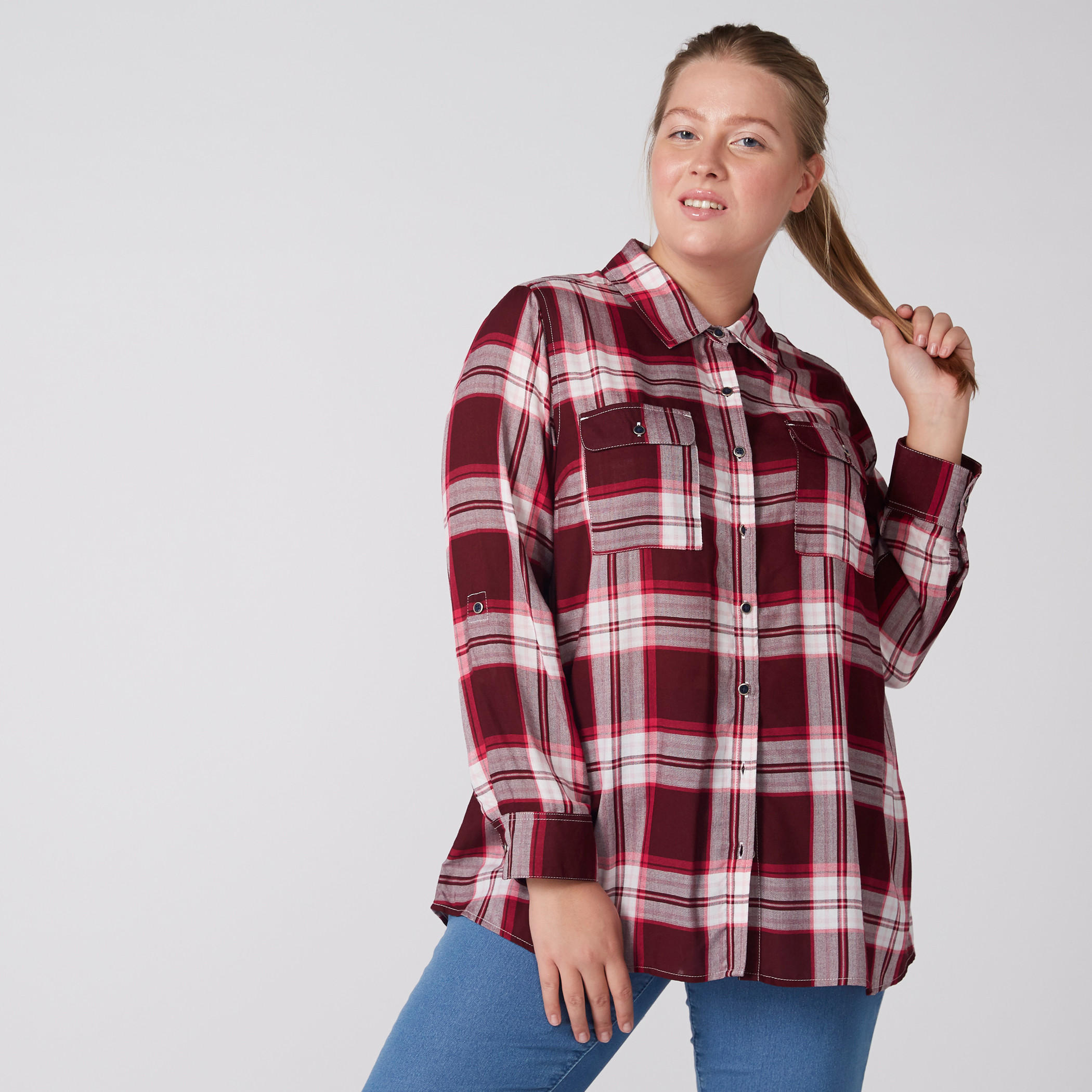 Chequered Shirt with Long Sleeves and Complete Placket-women-clothing-shirtsandblouses-shirts-image-1