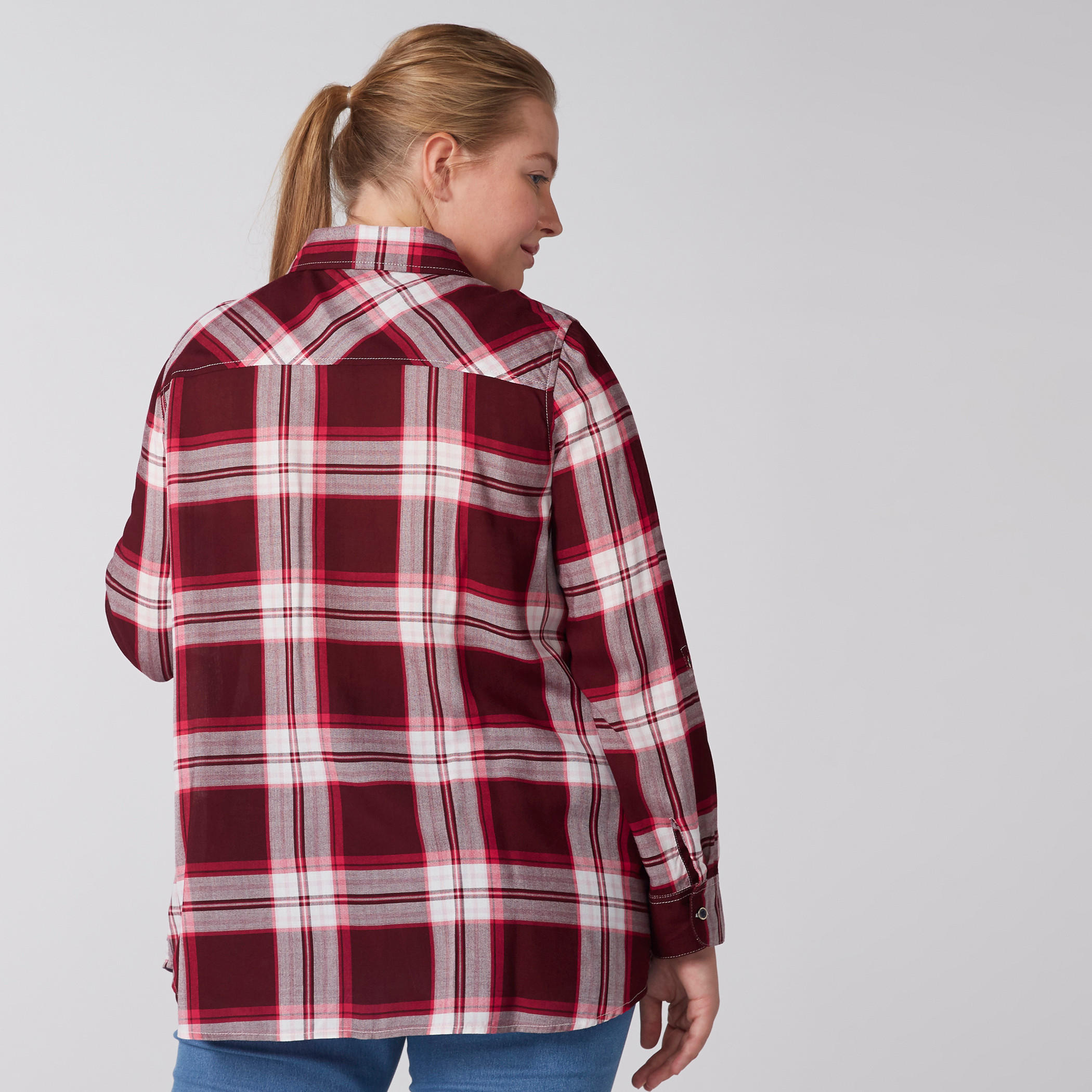 Chequered Shirt with Long Sleeves and Complete Placket-women-clothing-shirtsandblouses-shirts-image-2