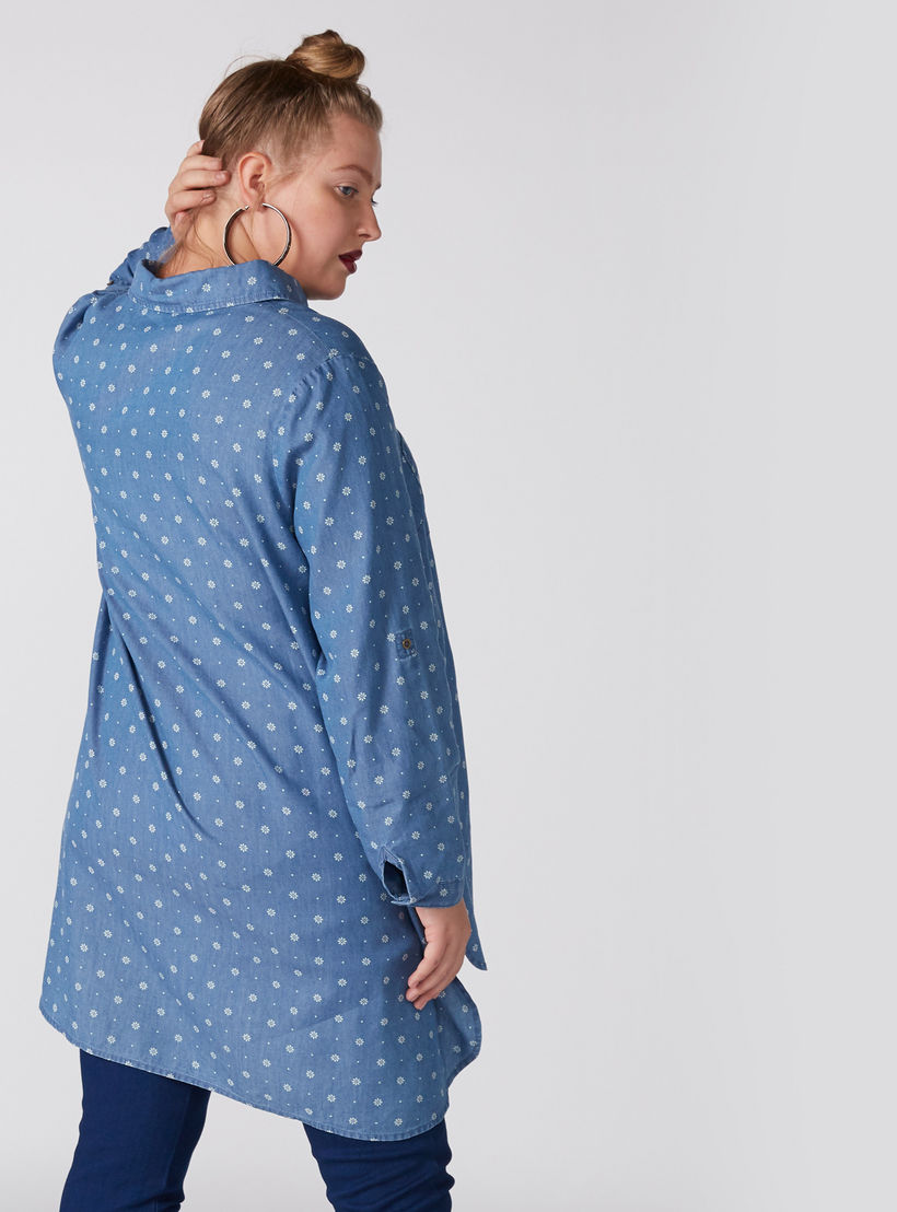 Printed Denim Longline Shirt with Long Sleeves and High Low Hem-women-clothing-shirtsandblouses-shirts-image-3