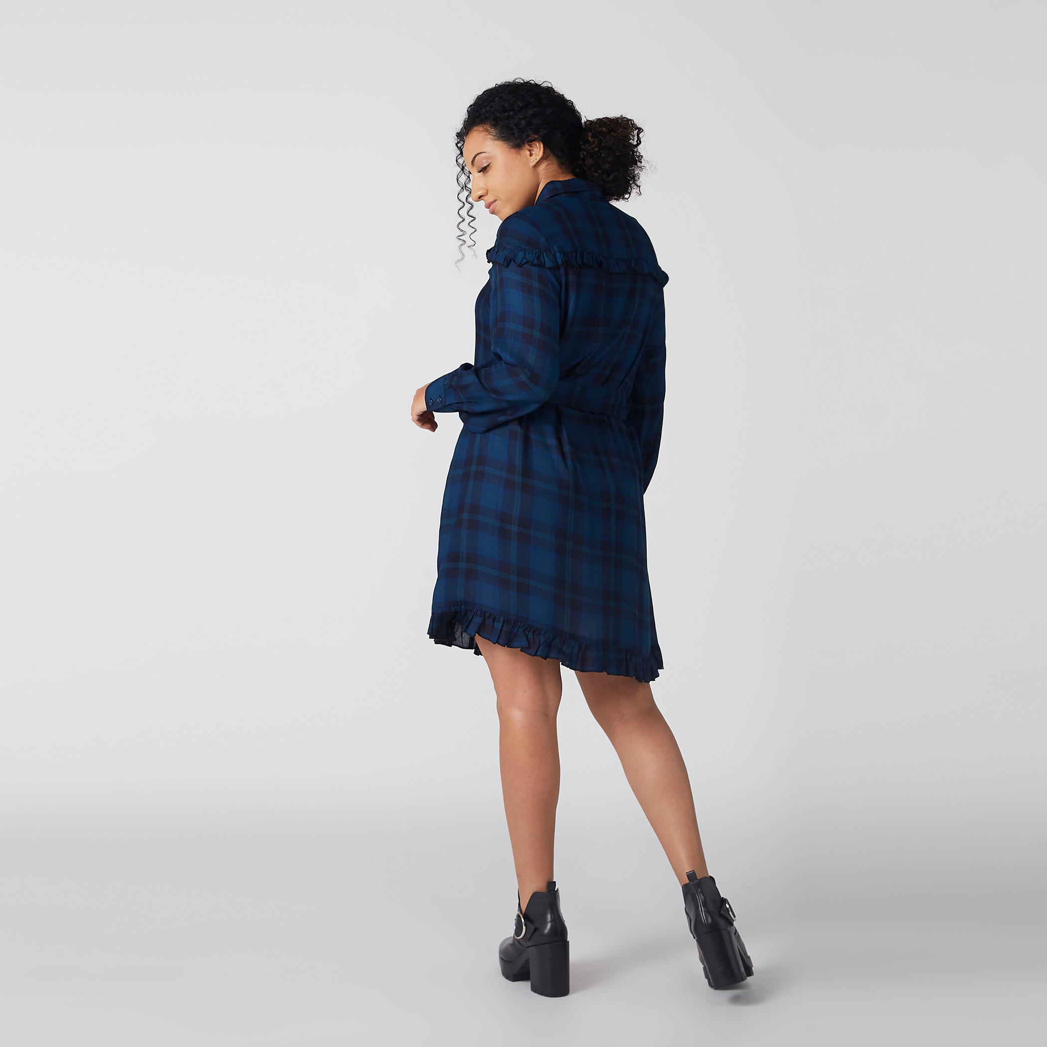 فستان ميدي كاروهات وأكمام طويلة وأربطة-women-clothing-dresses-image-2