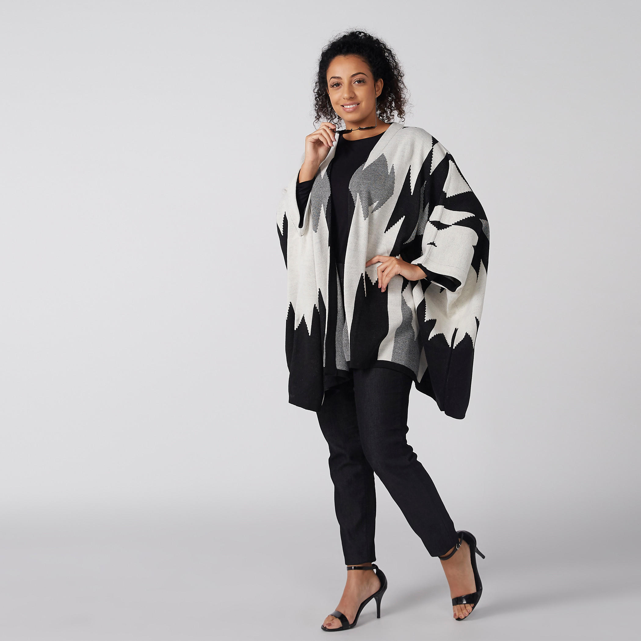 Printed Poncho with Long Sleeves-women-winterwear-cardigansandjumpers-cardigans-image-2