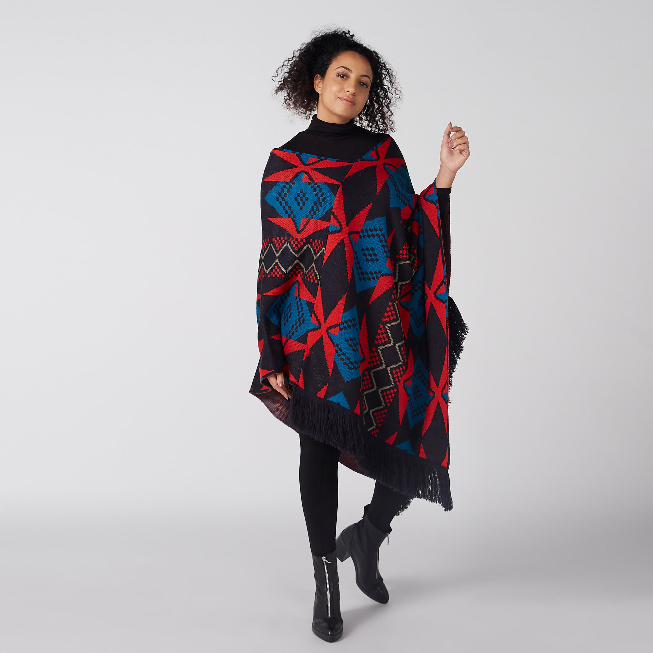 Textured Cape Poncho with Fringes-women-winterwear-cardigansandjumpers-cardigans-image-1