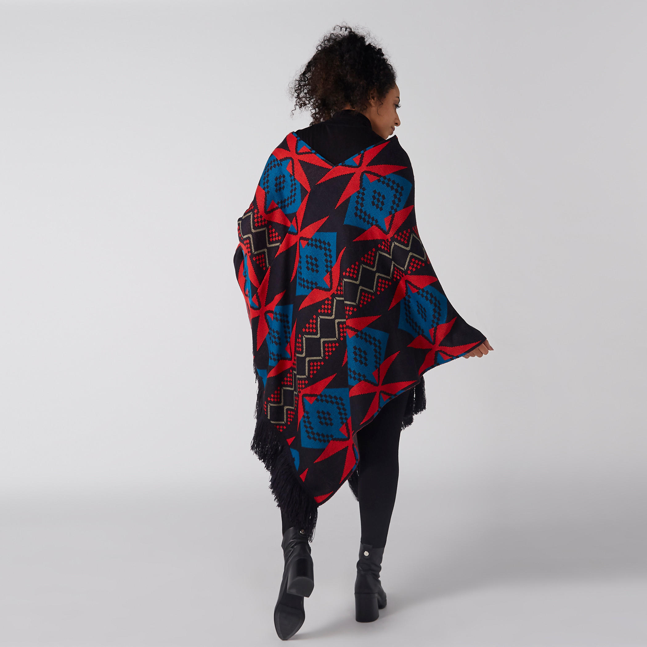 Textured Cape Poncho with Fringes-women-winterwear-cardigansandjumpers-cardigans-image-2