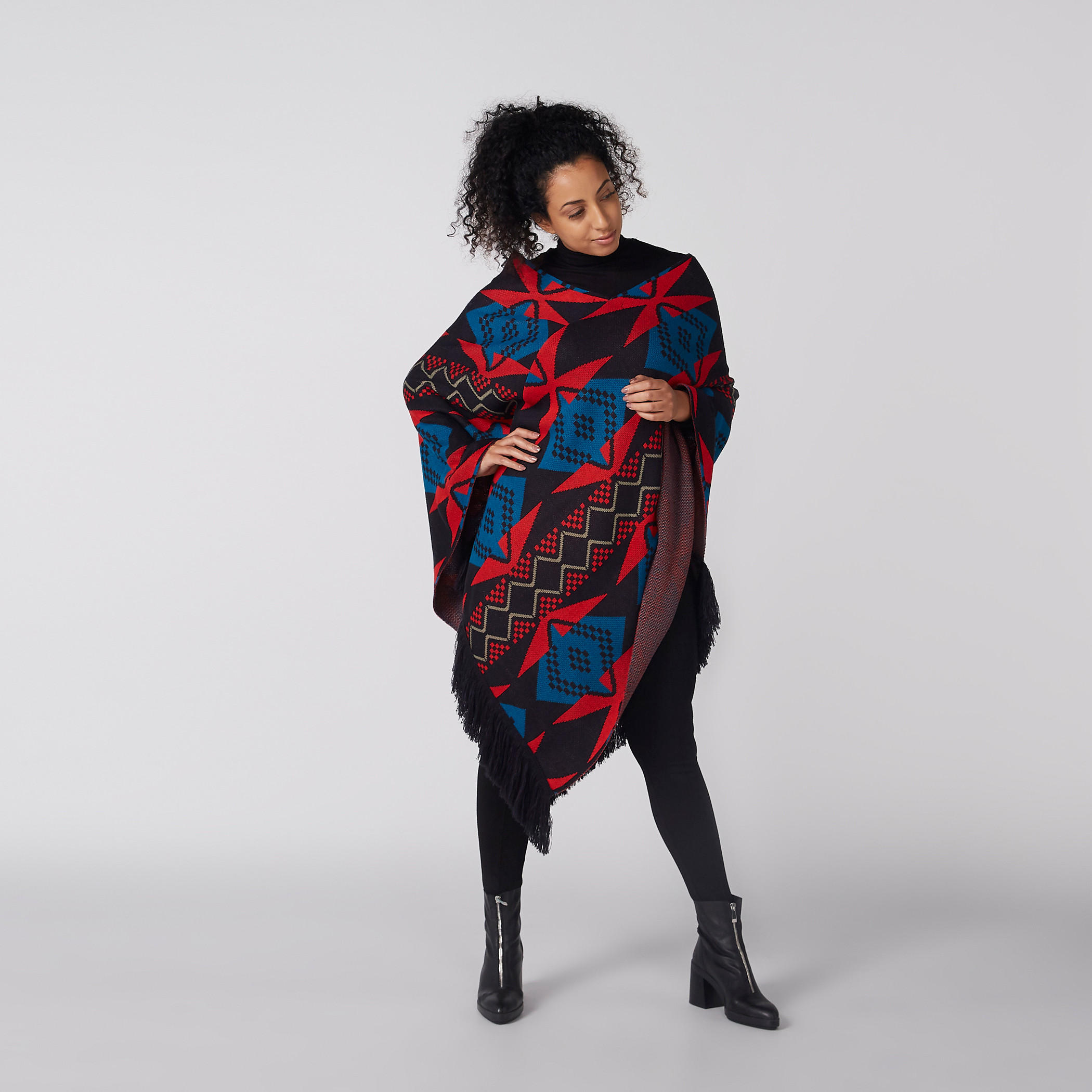 Textured Cape Poncho with Fringes-women-winterwear-cardigansandjumpers-cardigans-image-3