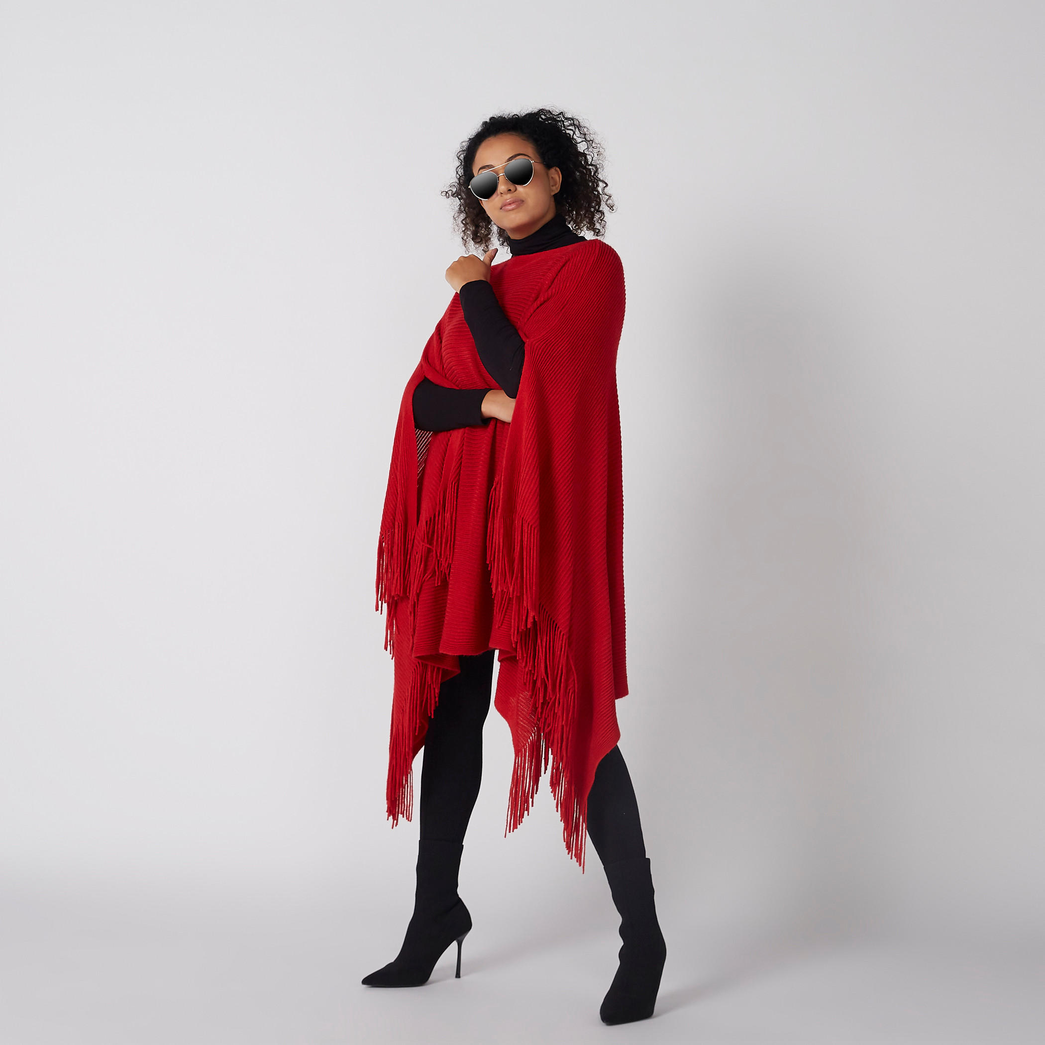 Textured Poncho with Fringes-women-winterwear-cardigansandjumpers-cardigans-image-5