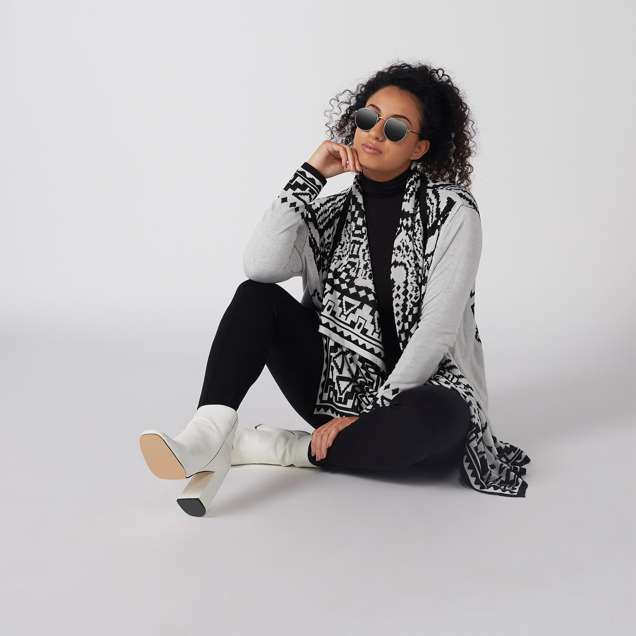 Printed Open Front Longline Shrug with Long Sleeves-women-winterwear-cardigansandjumpers-cardigans-image-2
