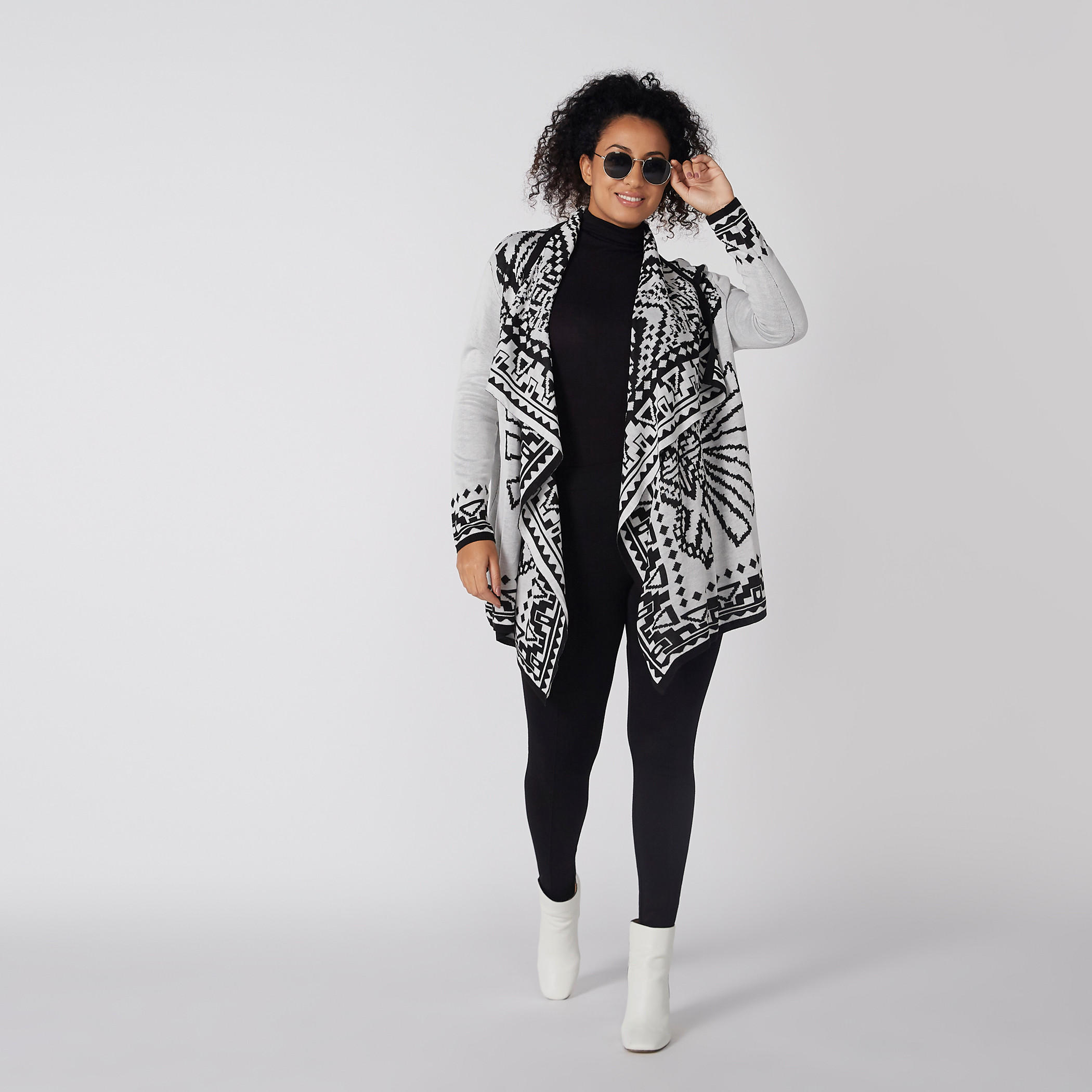 Printed Open Front Longline Shrug with Long Sleeves-women-winterwear-cardigansandjumpers-cardigans-image-3