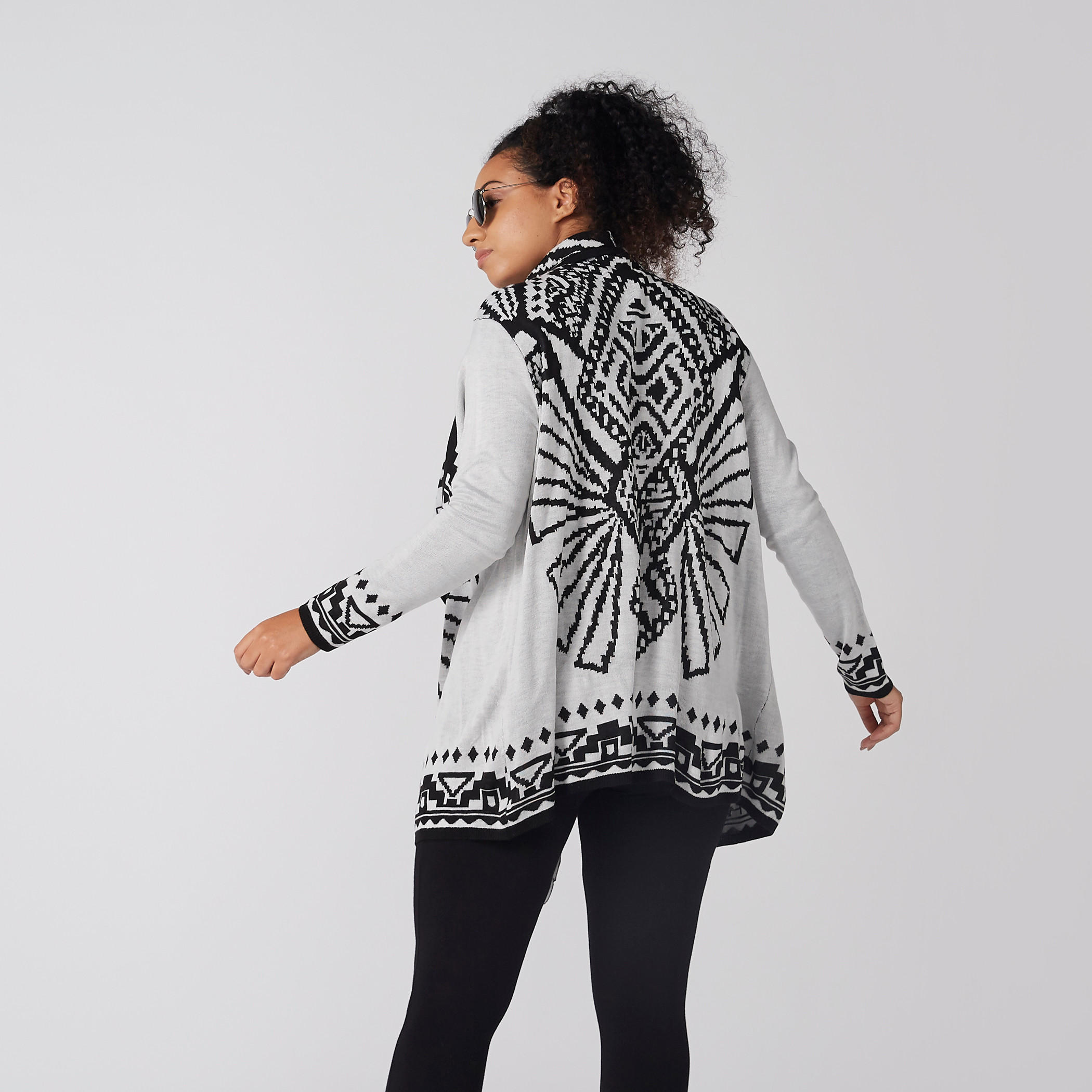 Printed Open Front Longline Shrug with Long Sleeves-women-winterwear-cardigansandjumpers-cardigans-image-4