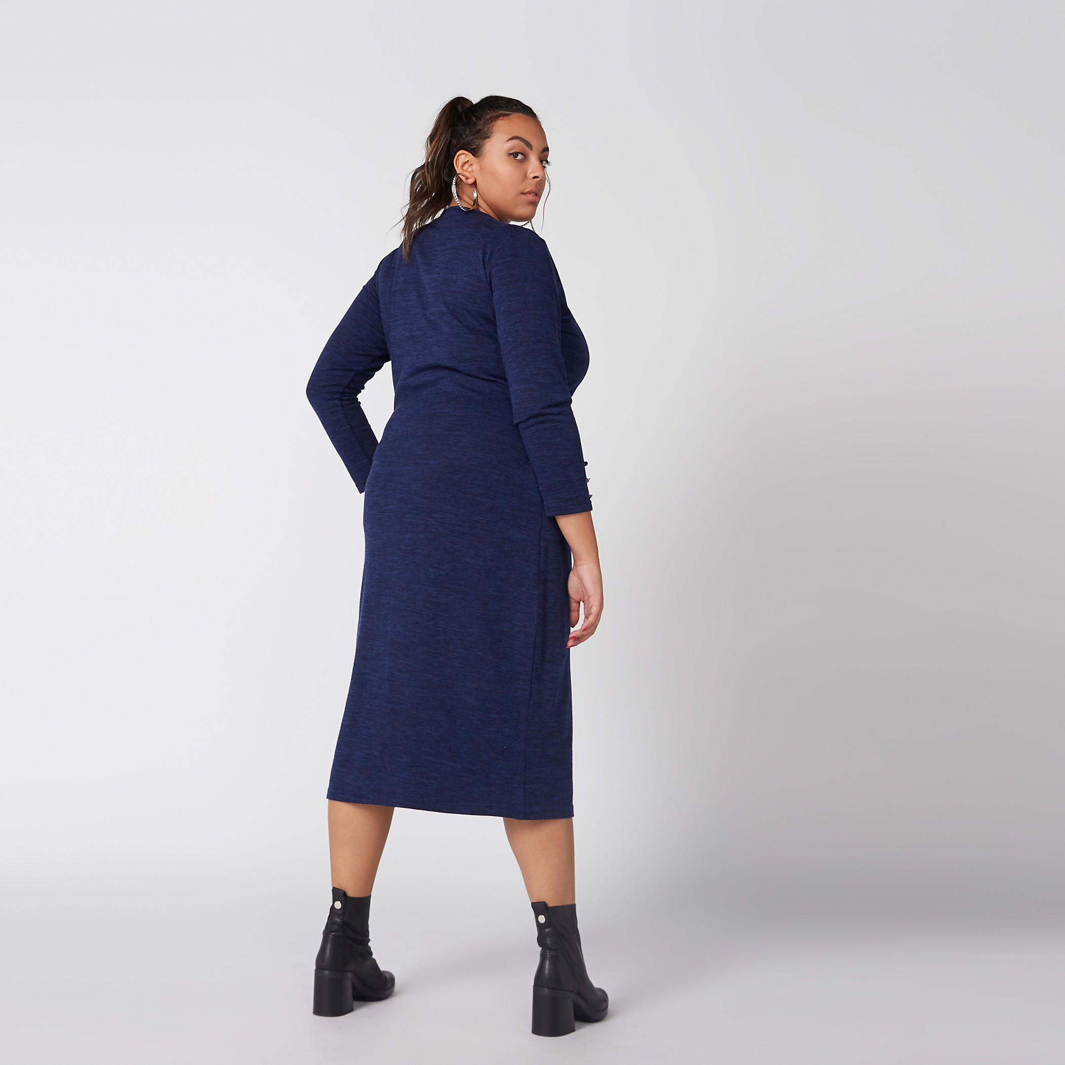 فستان ميدي ميلانج بياقة مستديرة وأكمام طويلة-women-clothing-dresses-image-4