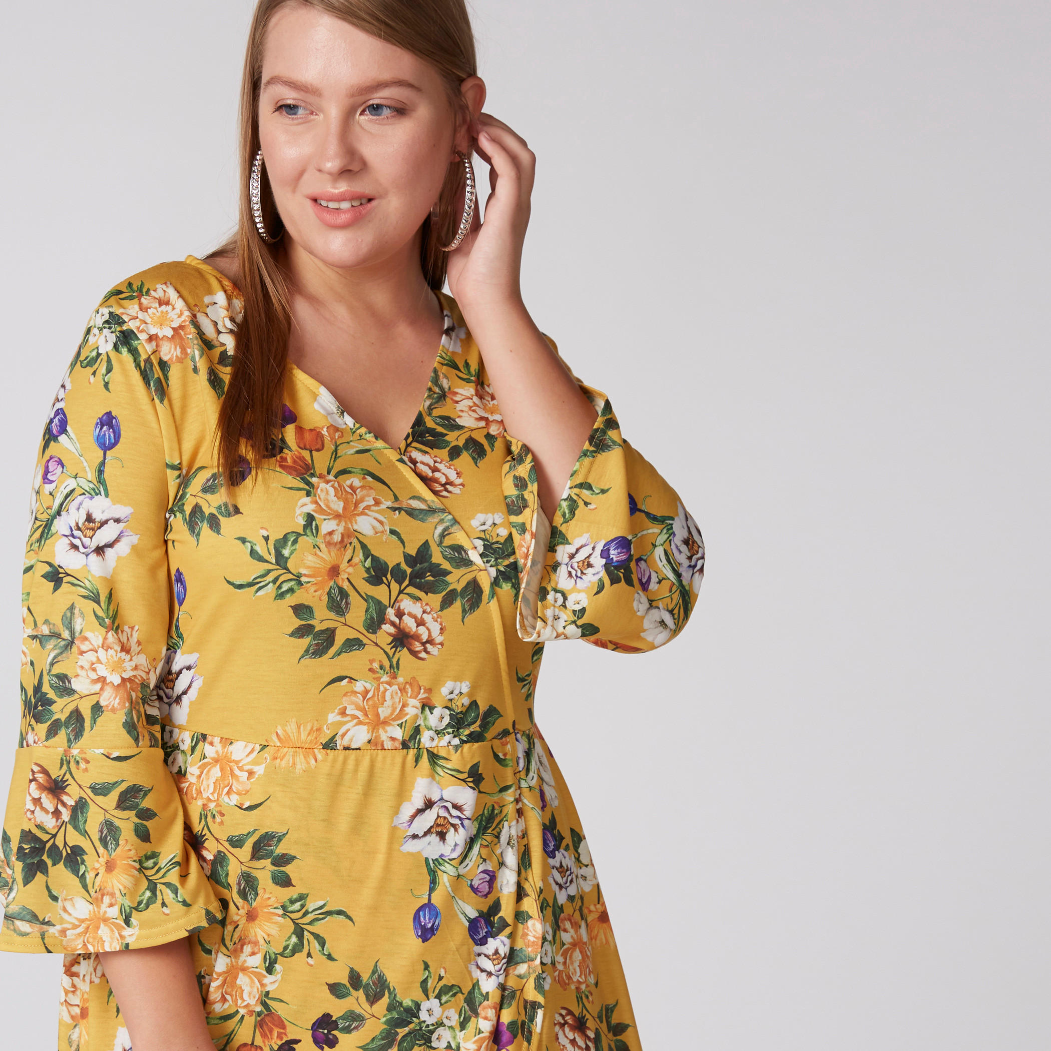 فستان لف بحواف غير مستوية وطبعات وأكمام واسعة ورباط-women-clothing-dresses-image-4