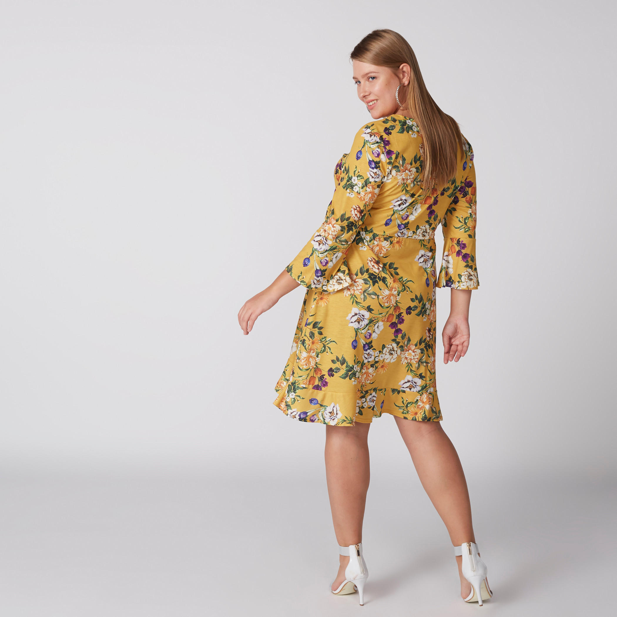 فستان لف بحواف غير مستوية وطبعات وأكمام واسعة ورباط-women-clothing-dresses-image-5