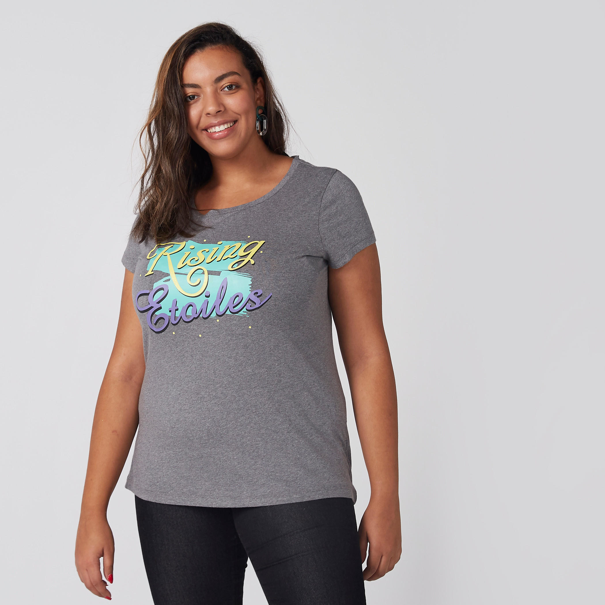 Printed T-Shirt with Round Neck and Short Sleeves-women-clothing-tshirts-image-1
