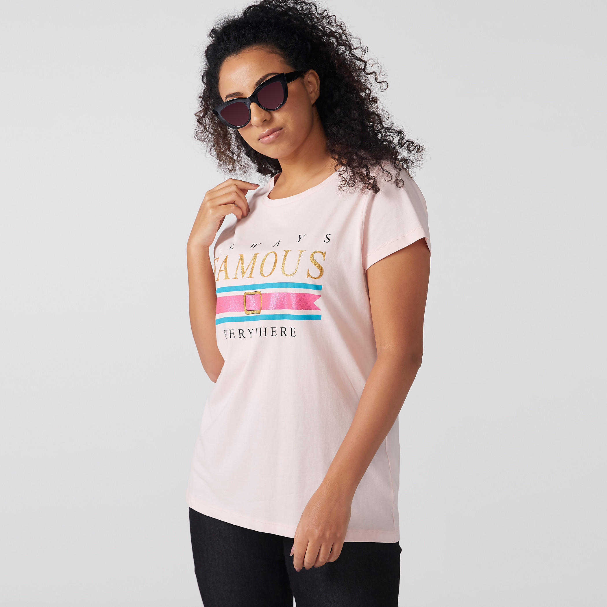 Printed T-Shirt with Round Neck and Short Sleeves-women-clothing-tshirts-image-1