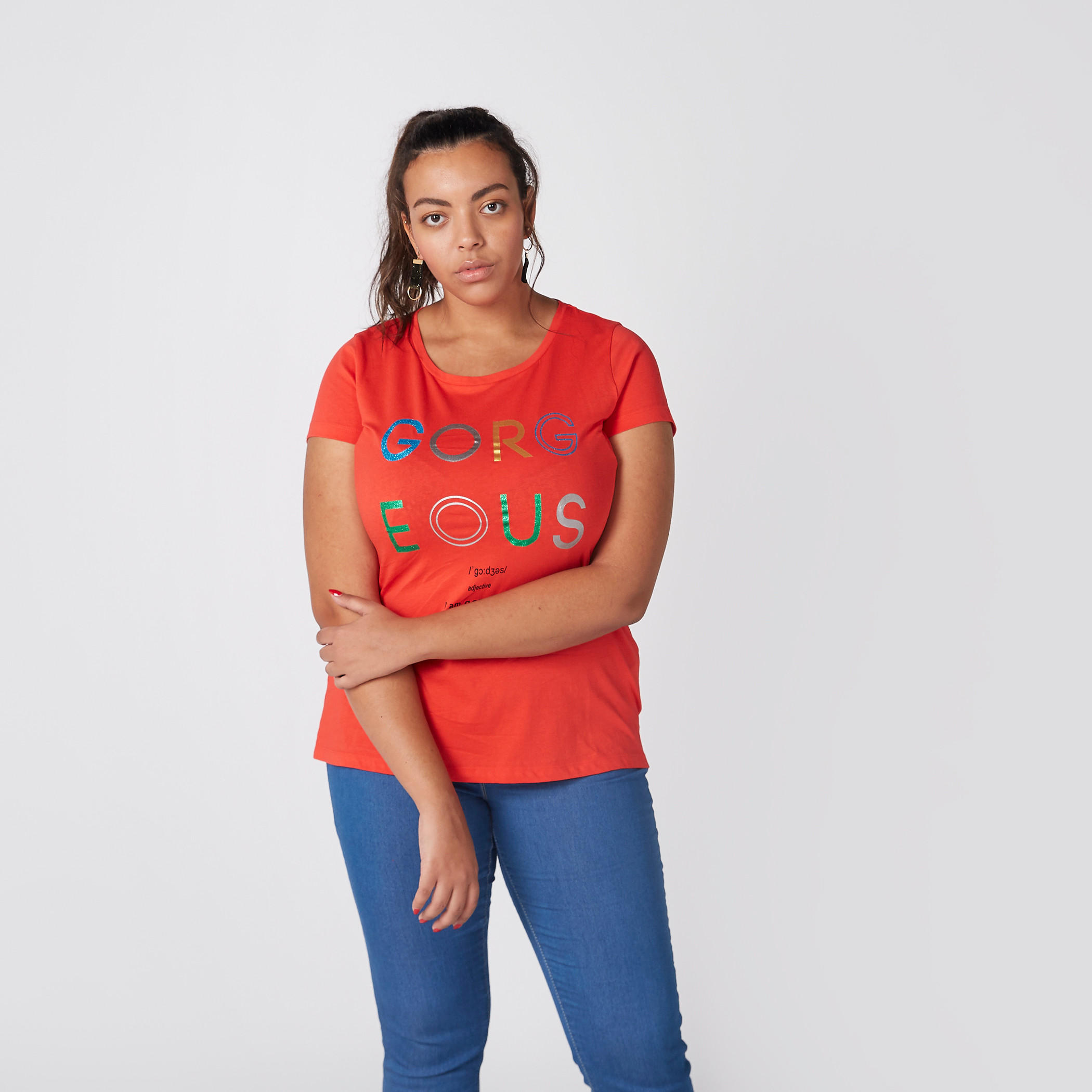 Printed T-Shirt with Round Neck and Short Sleeves-women-clothing-tshirts-image-1