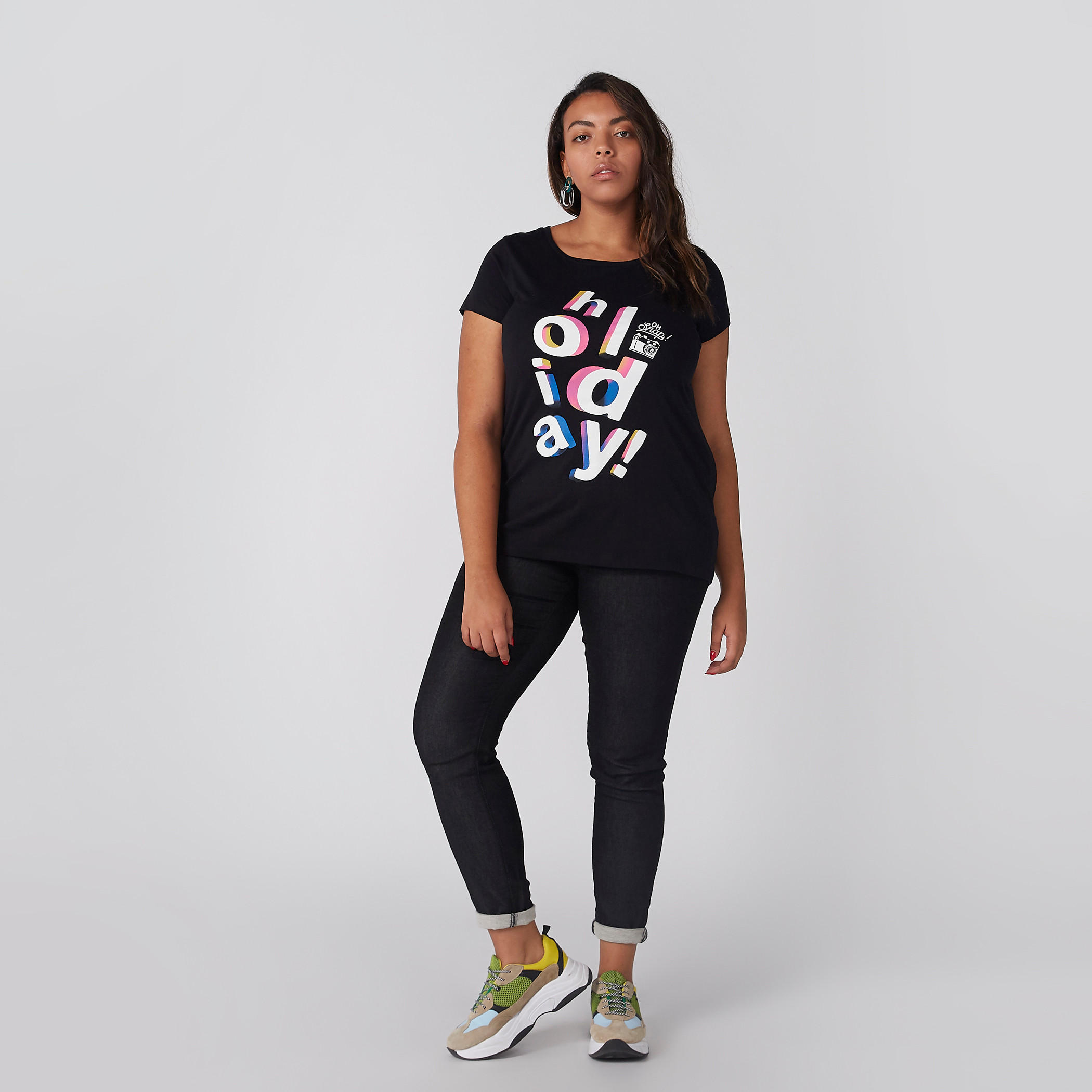 Printed T-Shirt with Round Neck and Short Sleeves-women-clothing-tshirts-image-2