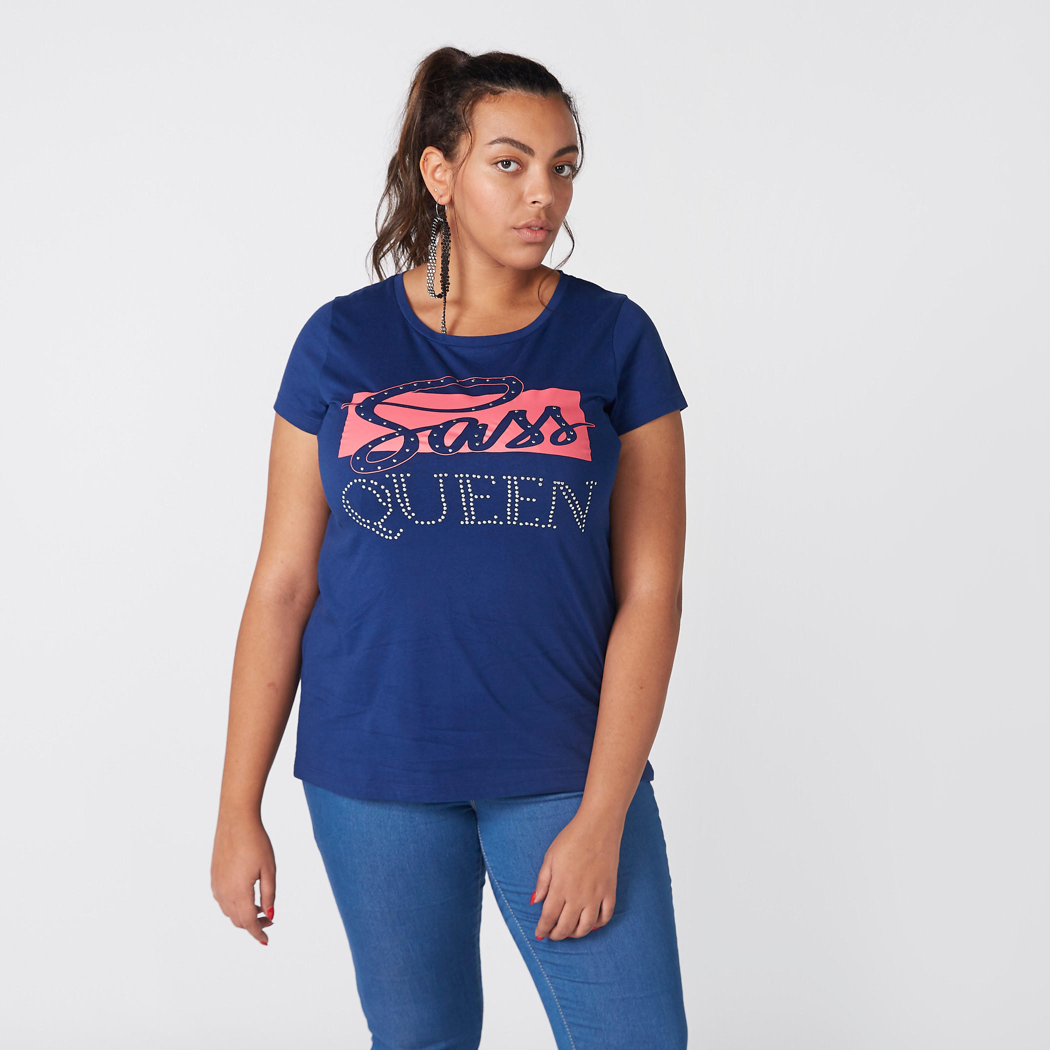 Printed T-Shirt with Round Neck and Short Sleeves-women-clothing-tshirts-image-1