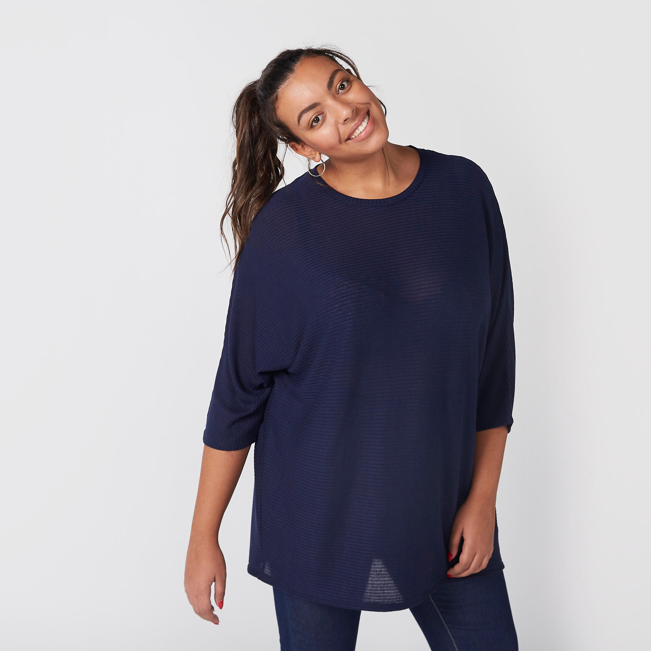 بلوزة بياقة مستديرة وأكمام 3/4-women-clothing-shirtsandblouses-blouses-image-1