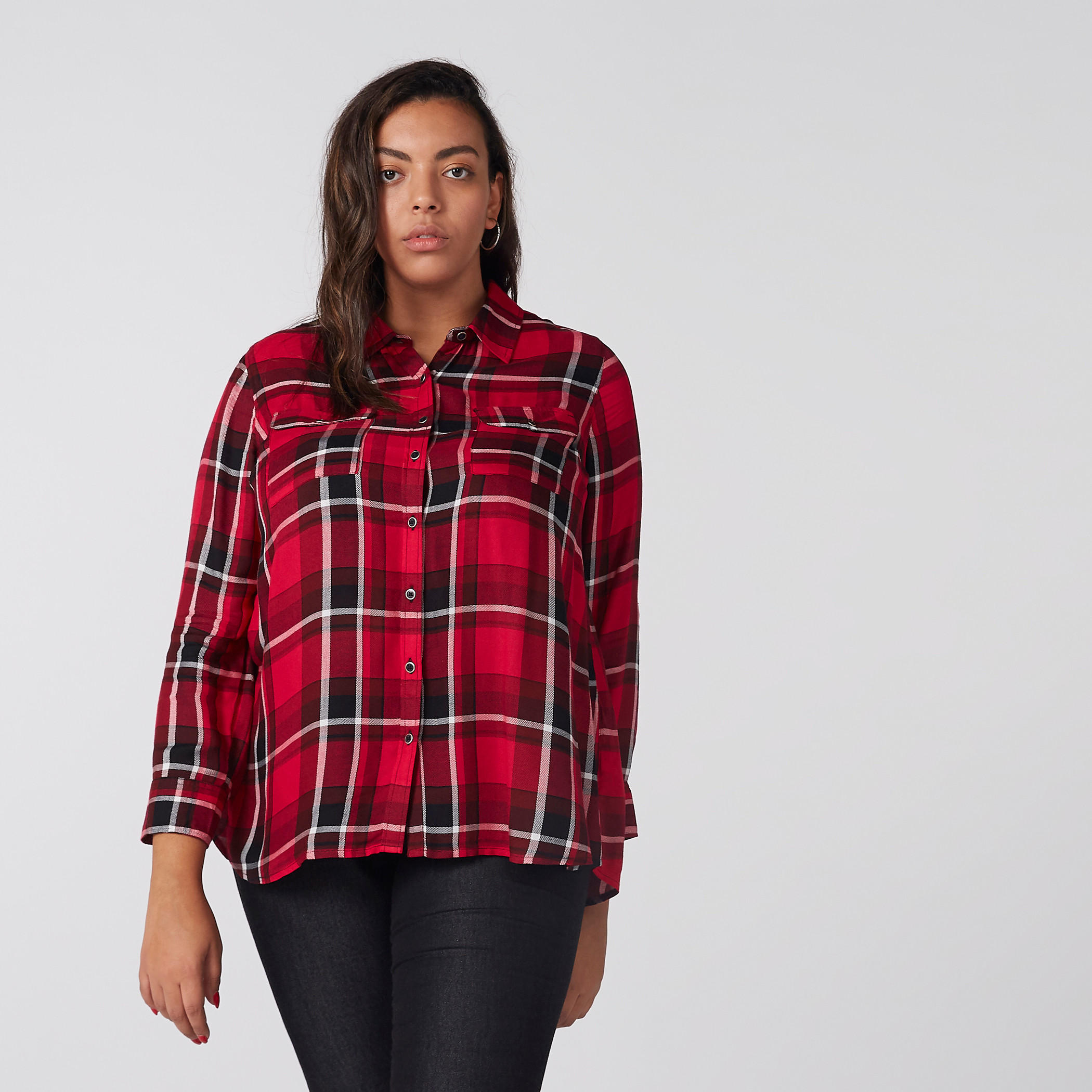 قميص كاروهات أكمام طويلة وأزرار-women-clothing-shirtsandblouses-blouses-image-1