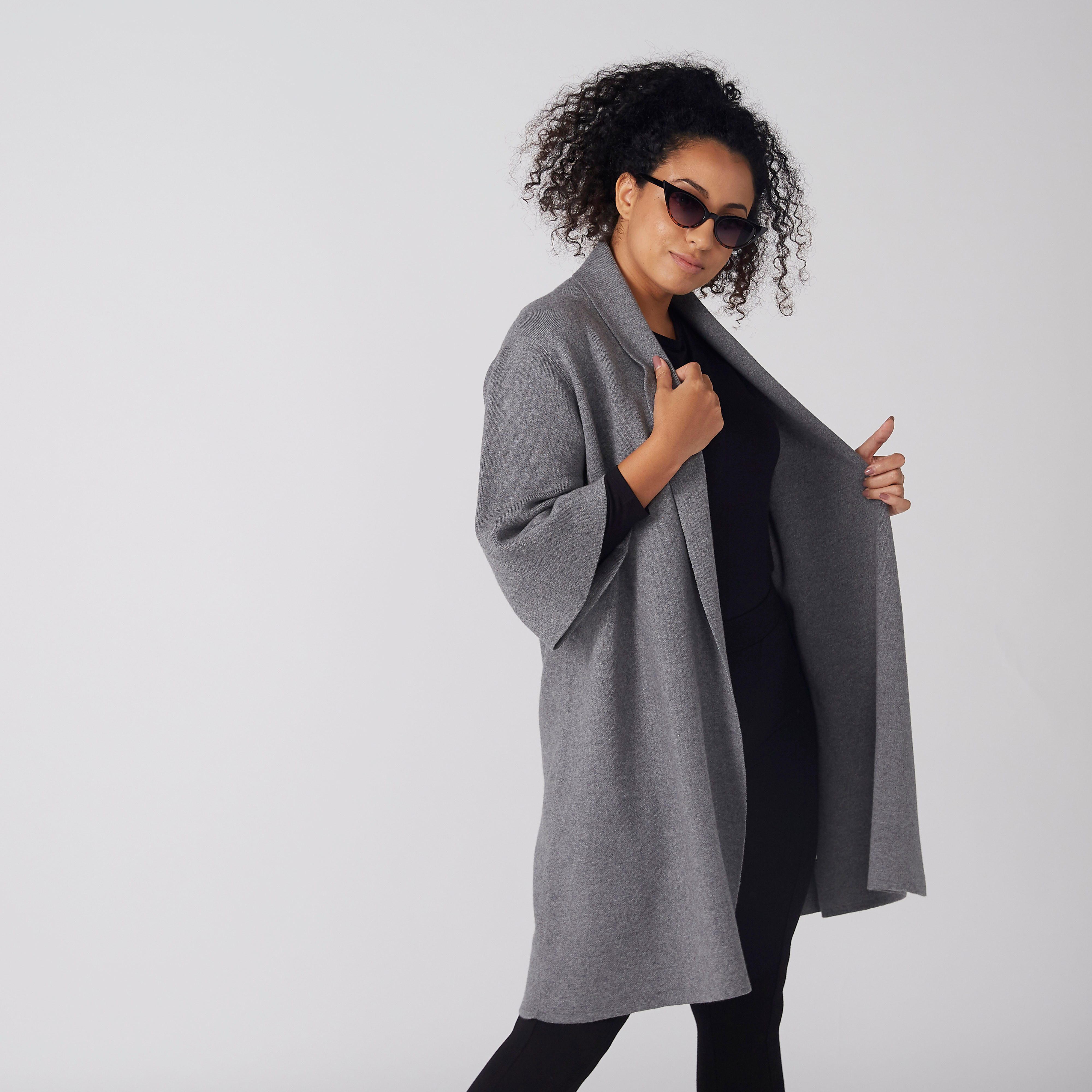 سترة طويلة بارزة الملمس مفتوحة من الأمام بأكمام 3/4-women-winterwear-cardigansandjumpers-cardigans-image-2