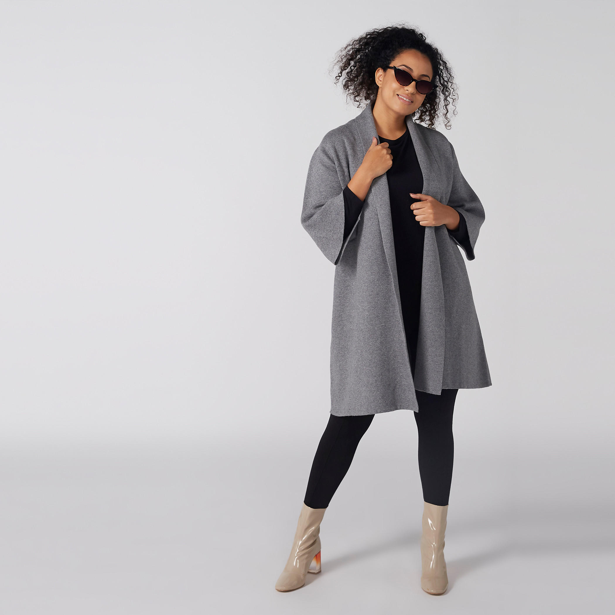 سترة طويلة بارزة الملمس مفتوحة من الأمام بأكمام 3/4-women-winterwear-cardigansandjumpers-cardigans-image-4