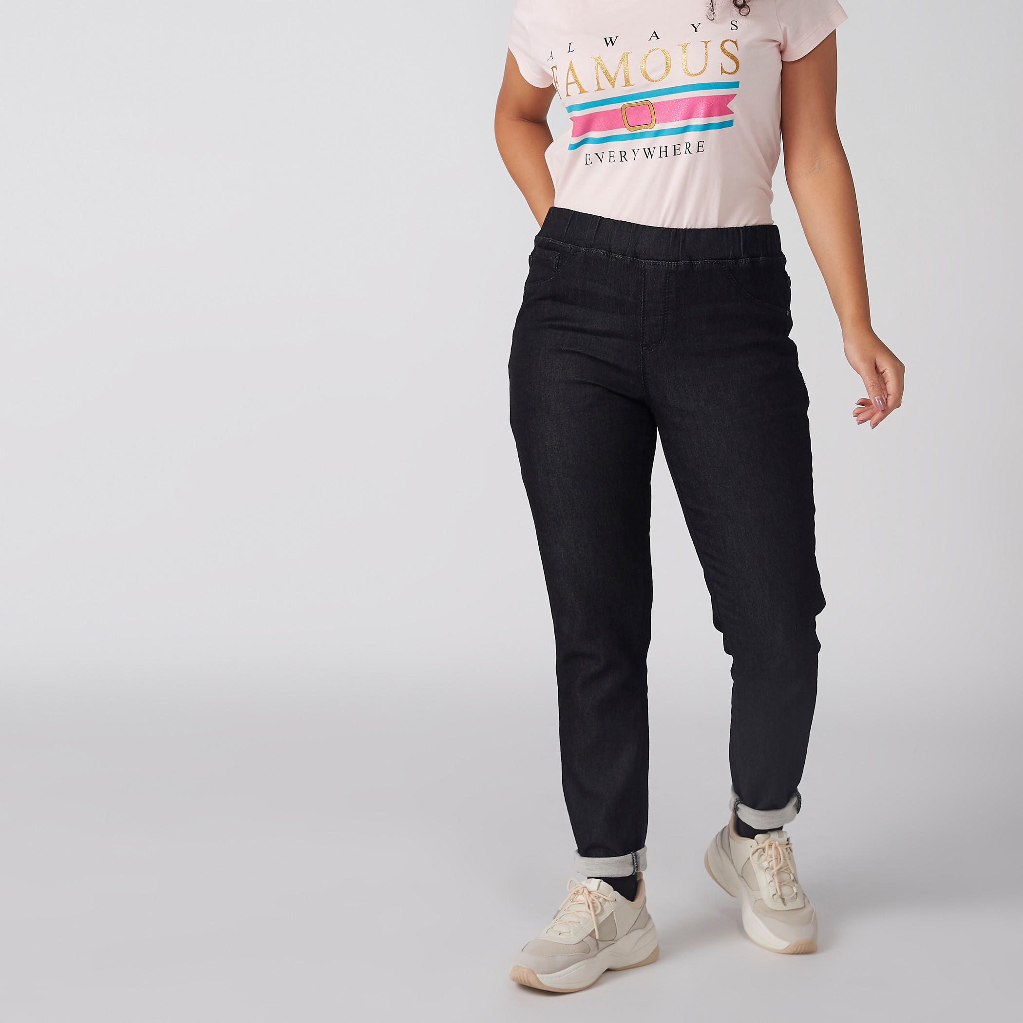 Plus Size Full Length Jeggings with Elasticised Waistband and Pocket Detail-women-clothing-bottoms-leggings-image-1