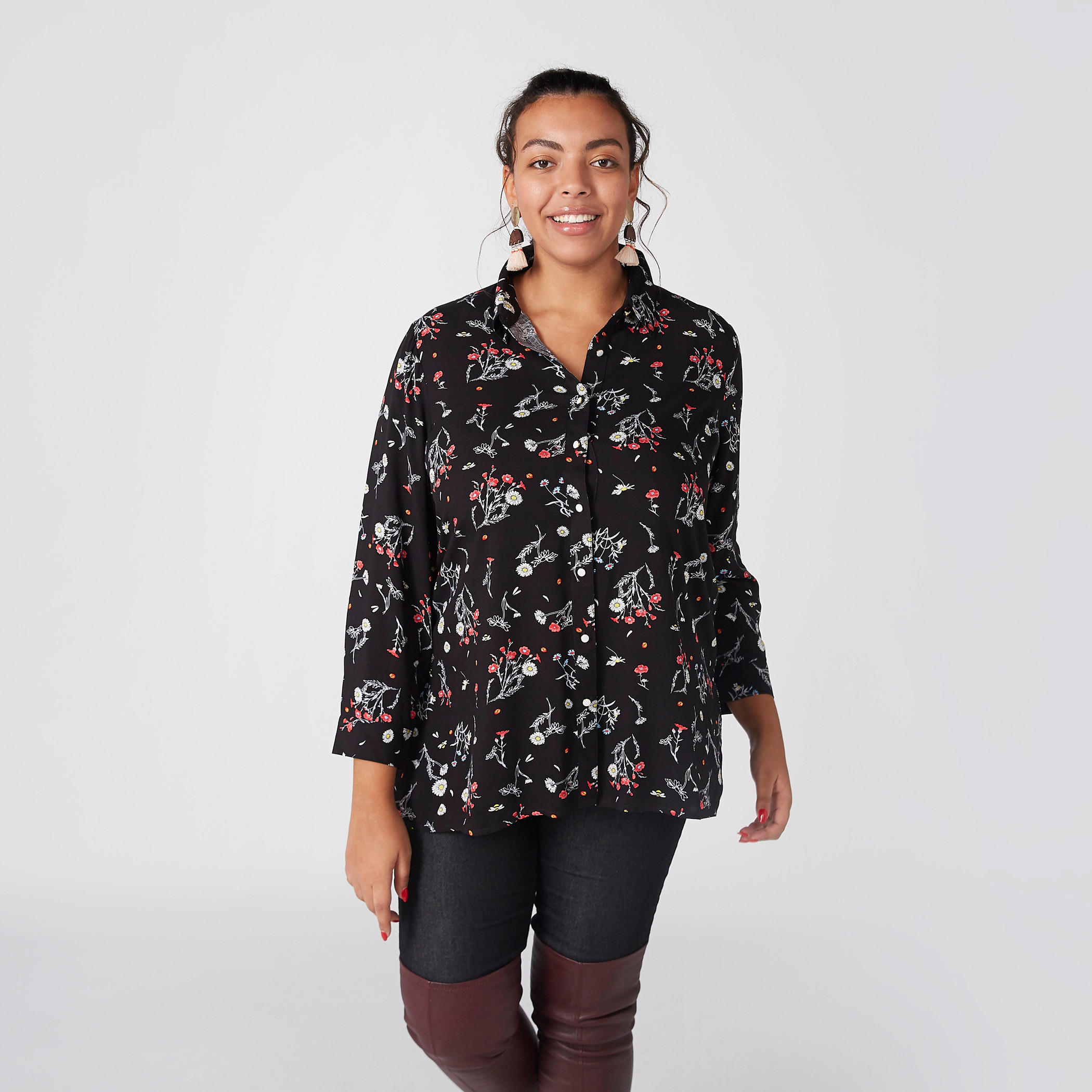 Floral Printed Shirt with Long Sleeves and Complete Placket-women-clothing-shirtsandblouses-shirts-image-1