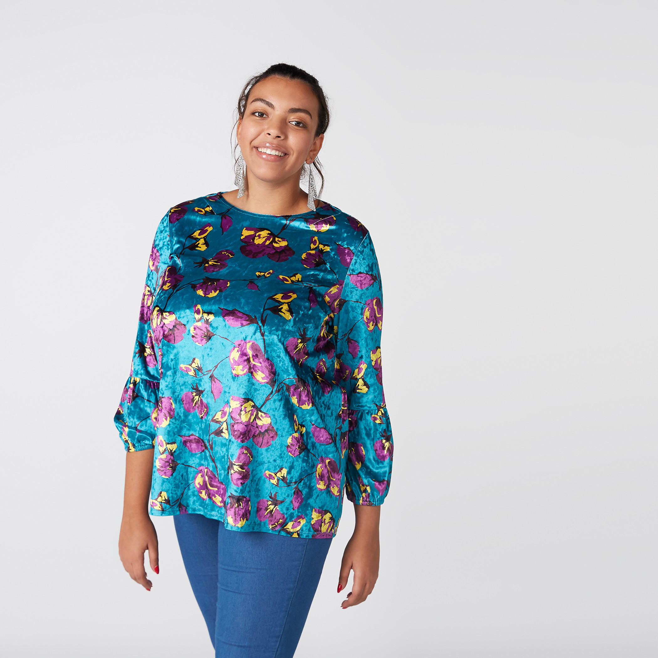 Floral Printed Top with Round Neck and 3/4 Sleeves-women-clothing-shirtsandblouses-blouses-image-1