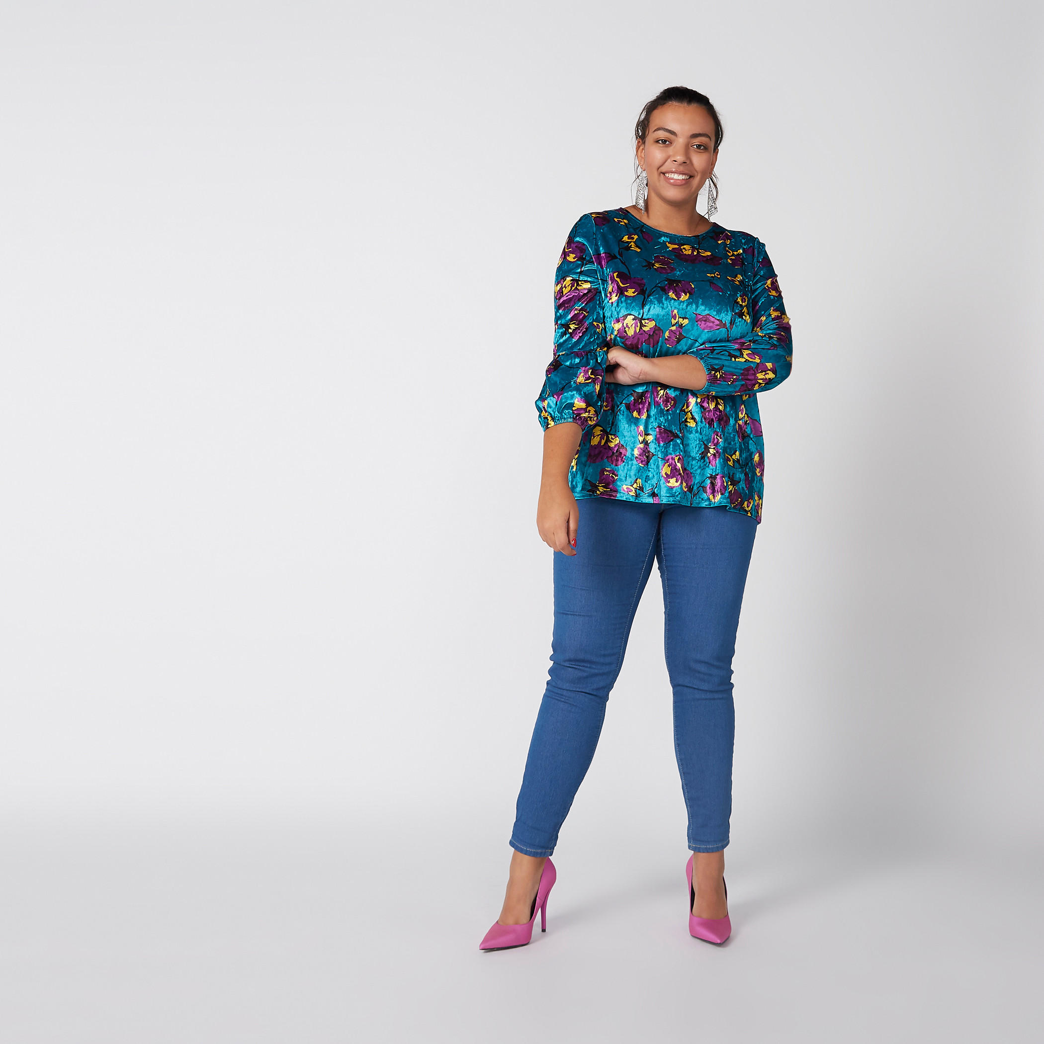 Floral Printed Top with Round Neck and 3/4 Sleeves-women-clothing-shirtsandblouses-blouses-image-2