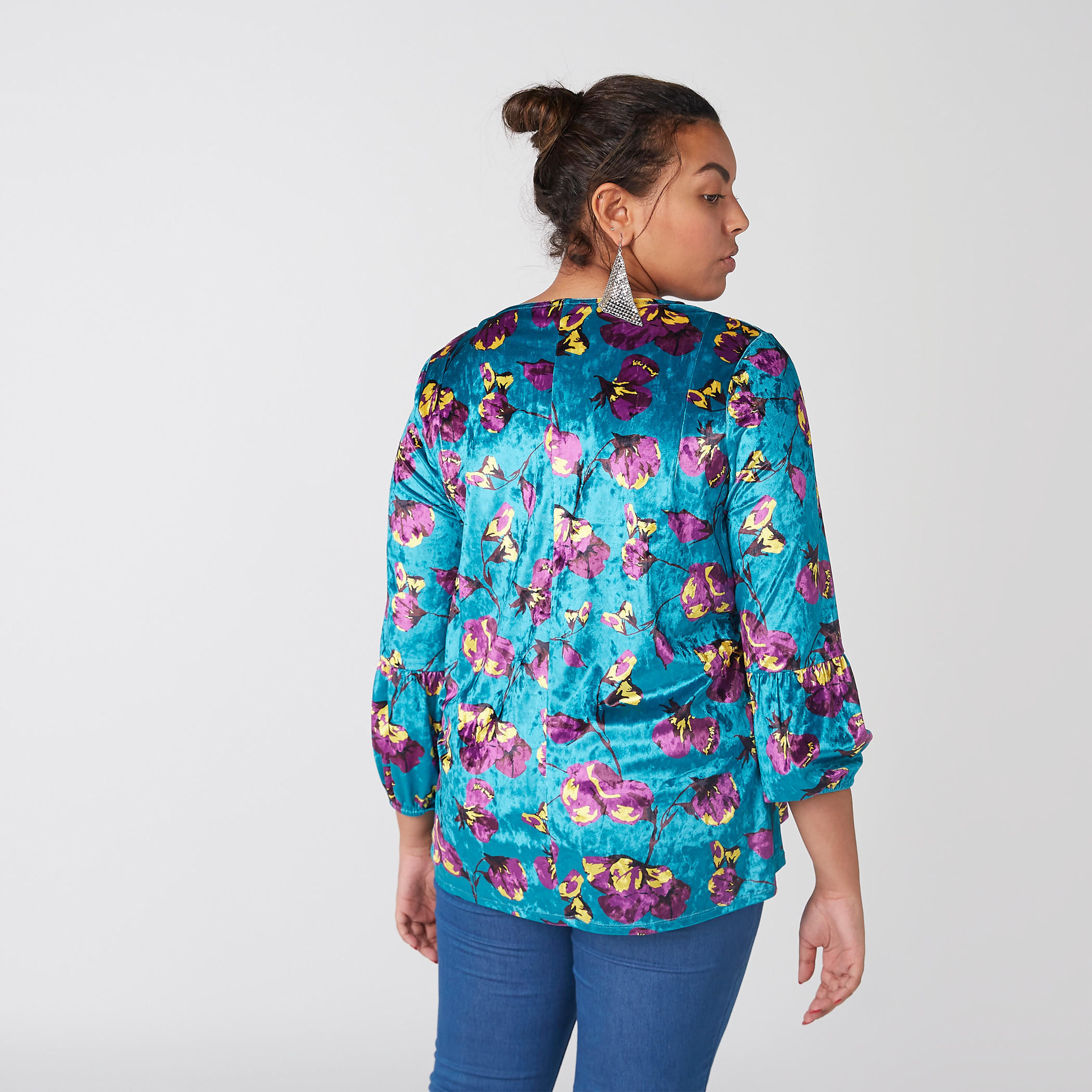 Floral Printed Top with Round Neck and 3/4 Sleeves-women-clothing-shirtsandblouses-blouses-image-3