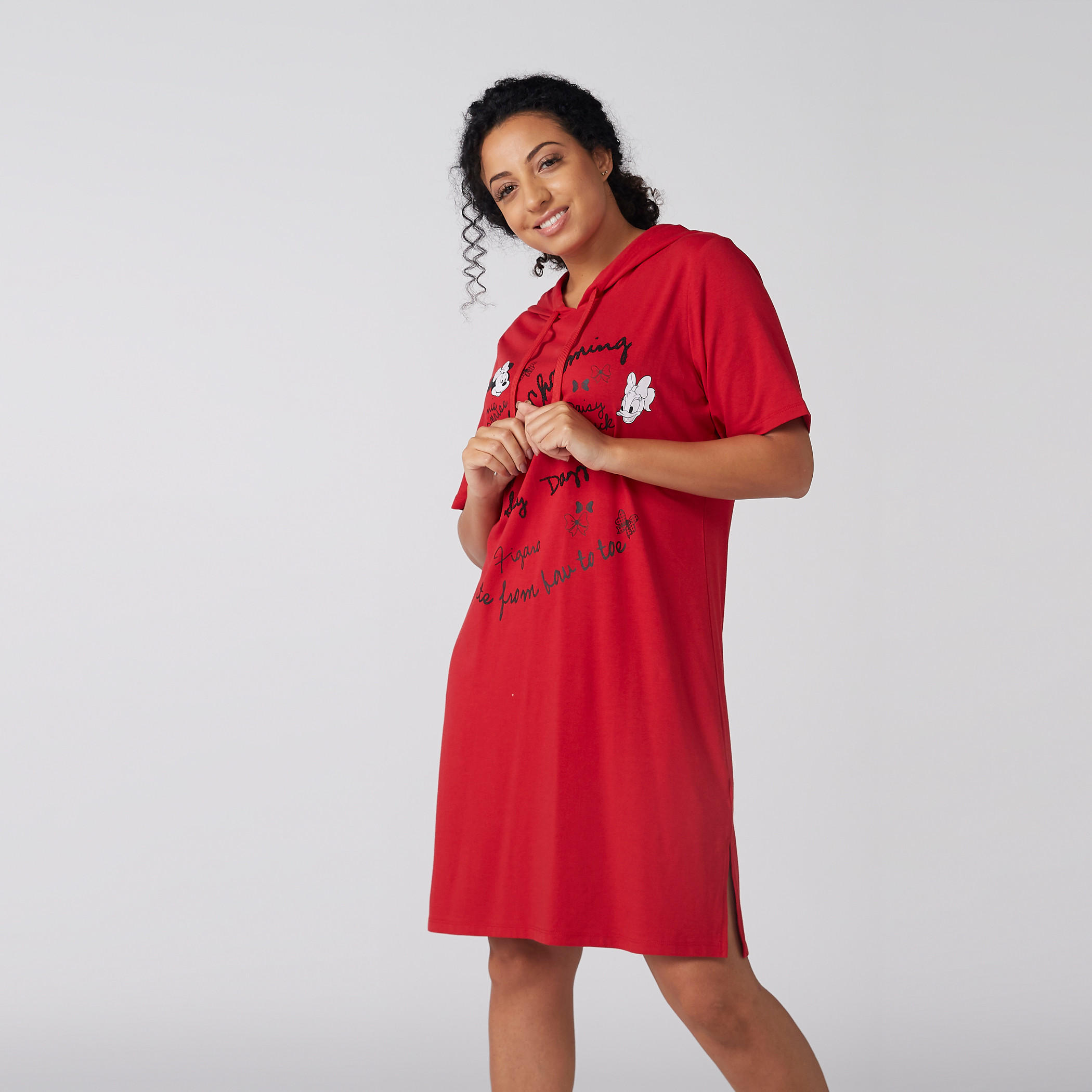 Printed Sleepshirt with Short Sleeves and Hood-women-clothing-dresses-image-1