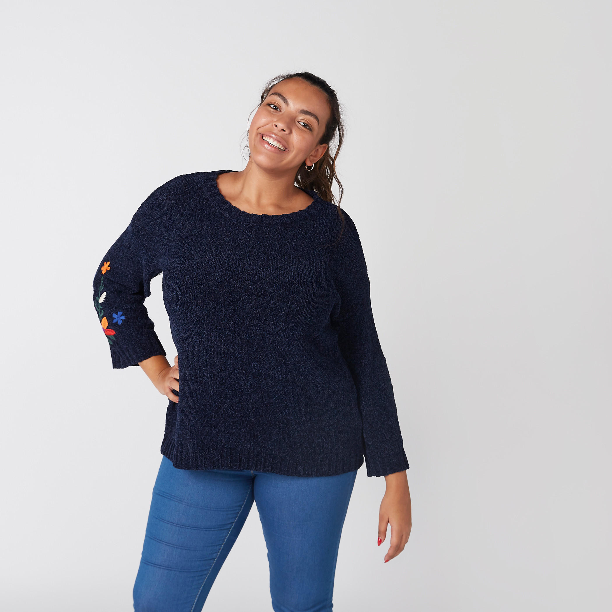 Embroidered Sweater with Round Neck and Long Sleeves-women-winterwear-cardigansandjumpers-cardigans-image-1
